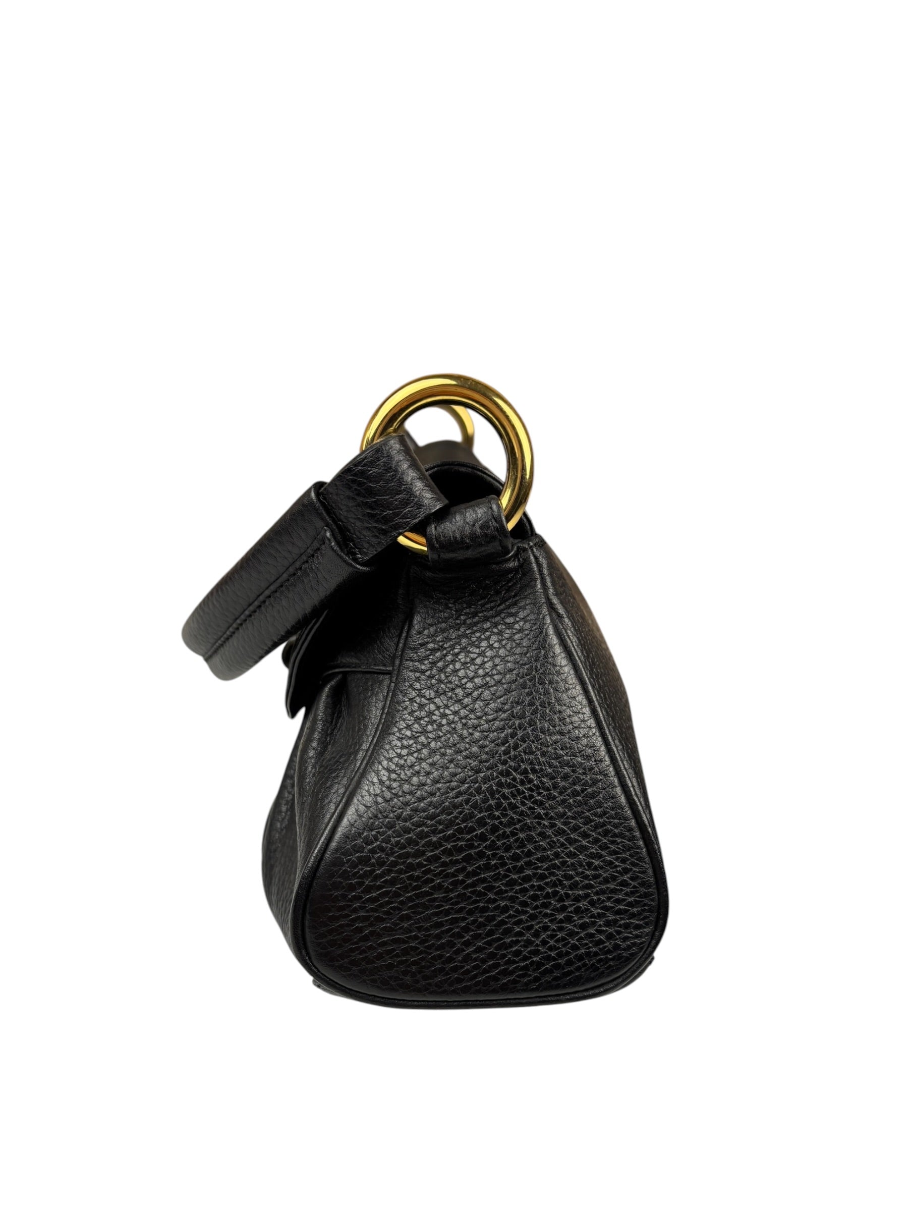 MCM Black Pebbled Leather Baugette