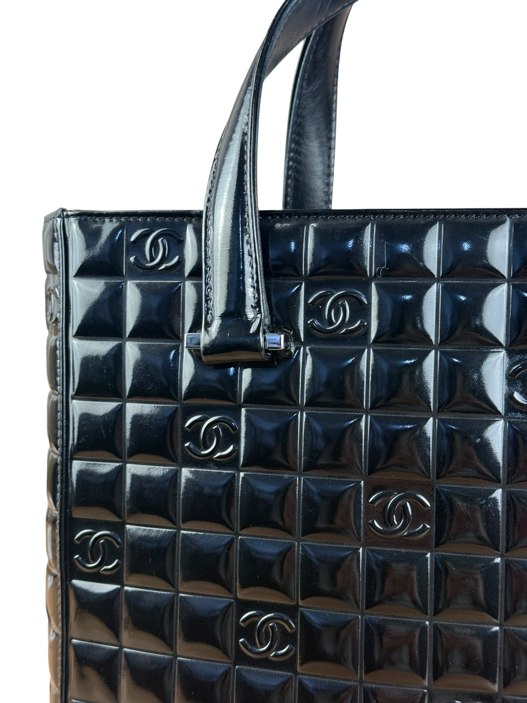 Chanel Black Patent Chocolate Bar Tote Bag 2002