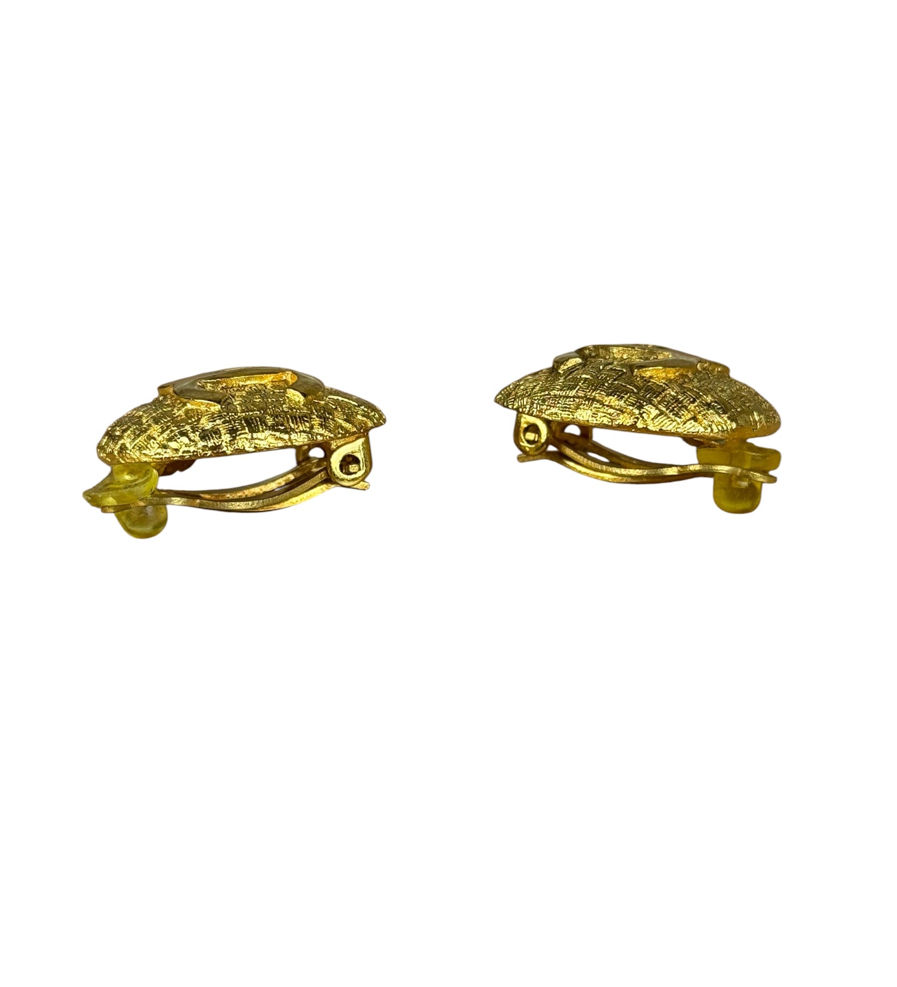 Chanel Vintage CC Logo Gold Woven Clip-On Earrings