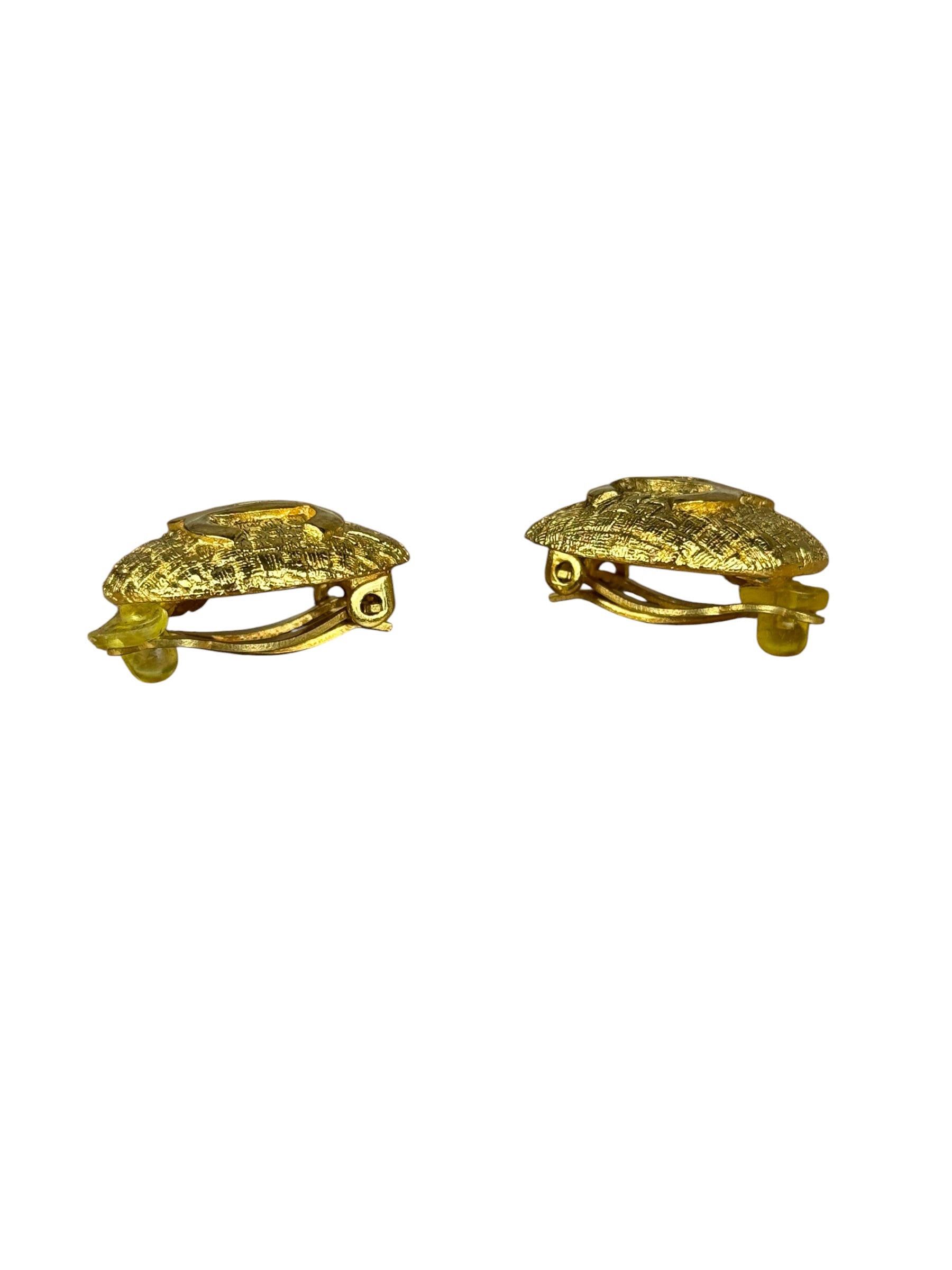 Chanel Vintage CC Logo Gold Woven Clip-On Earrings