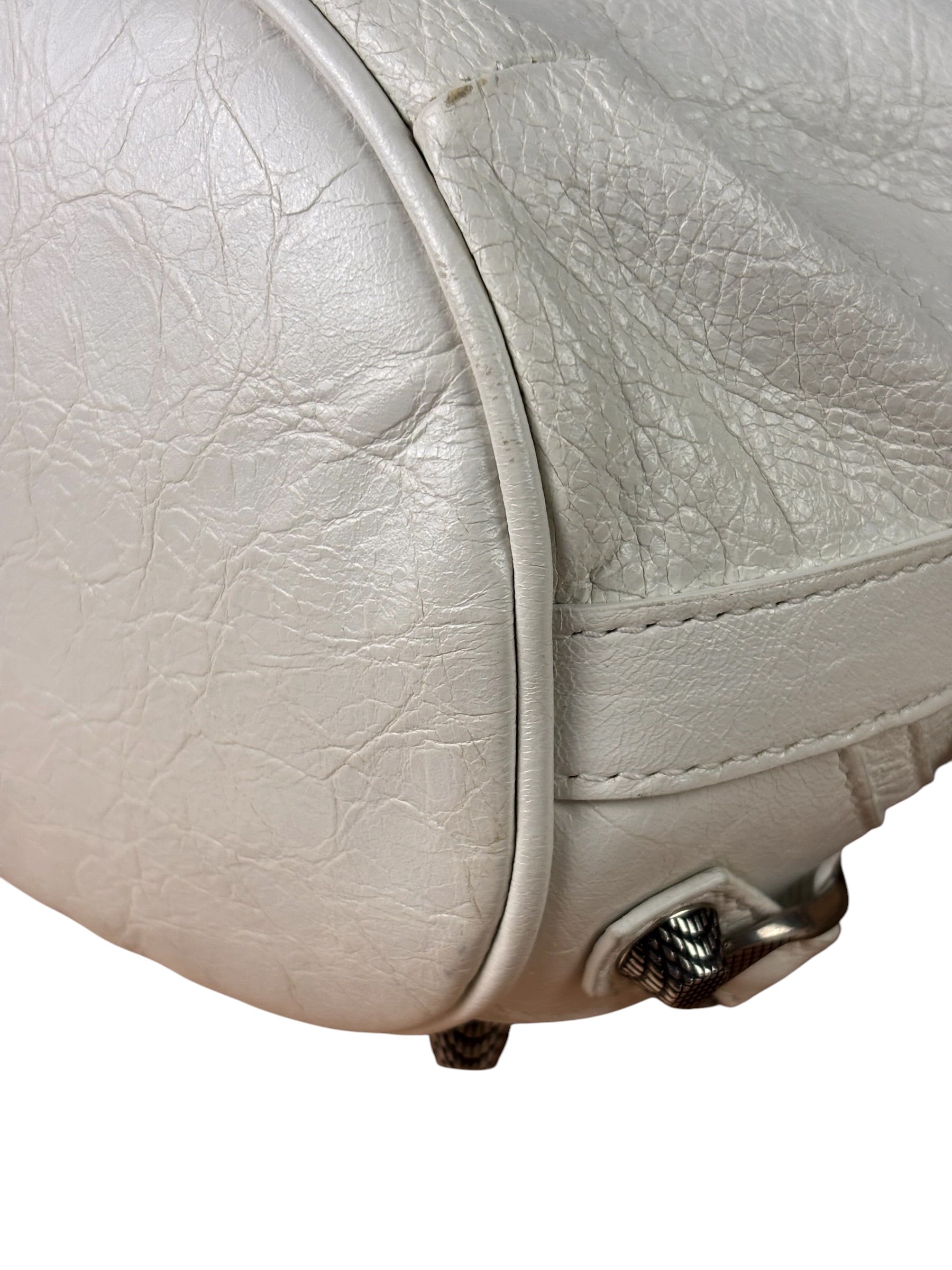 Balenciaga White Leather Le Cagole Bucket Shoulder Bag