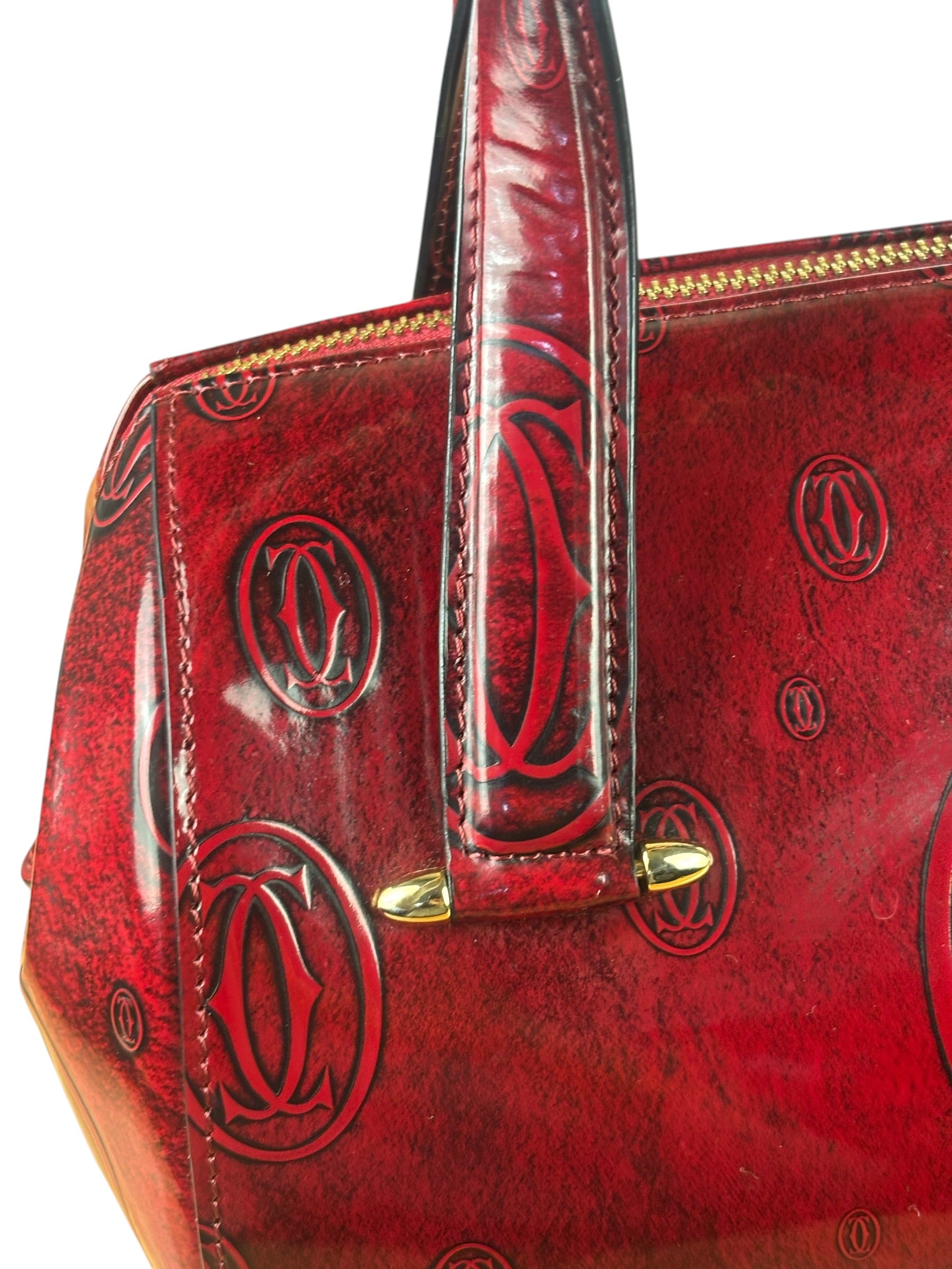 Cartier Red Patent Leather Logo Embossed Handbag