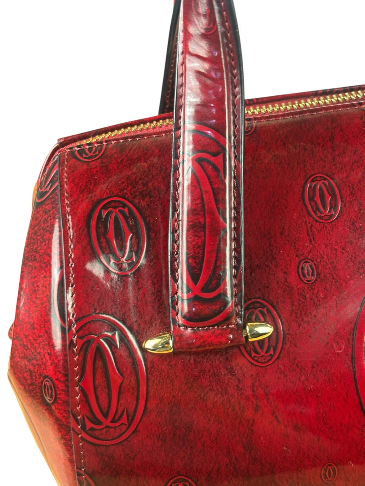 Cartier Red Patent Leather Logo Embossed Handbag