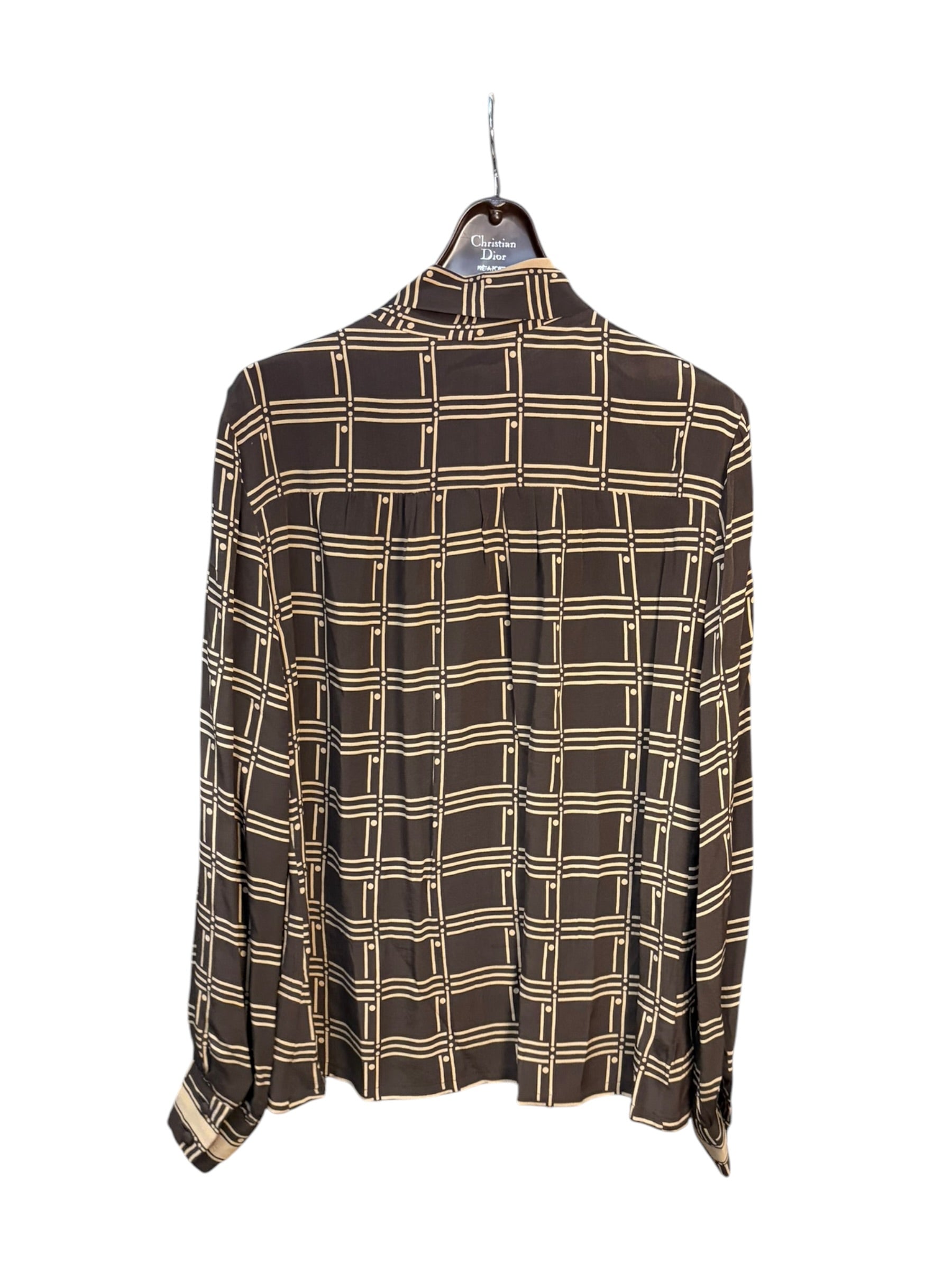 Christian Dior Dark Brown Intersecting Grid Line Pattern Blouse