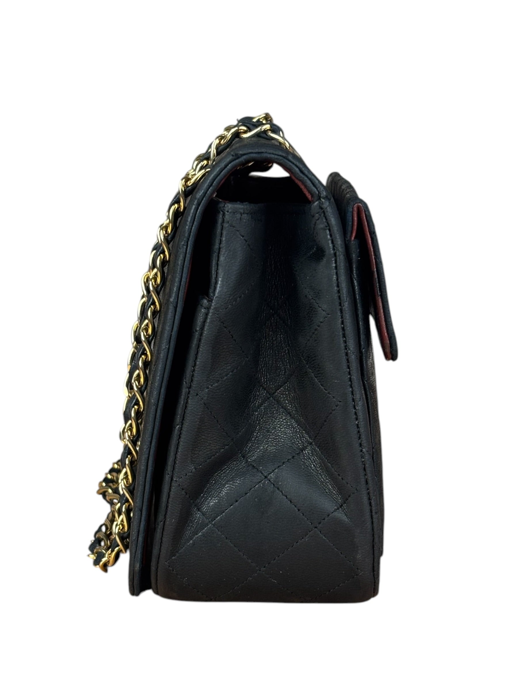 Chanel Black Quilted Leather Full Flap Chain Bag 1986