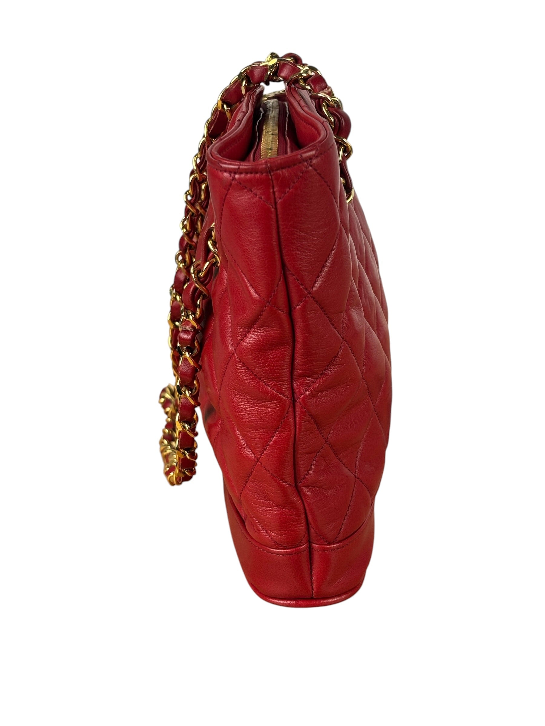 Chanel Vintage Red Quilted Lambskin Shoulder Bag 1989