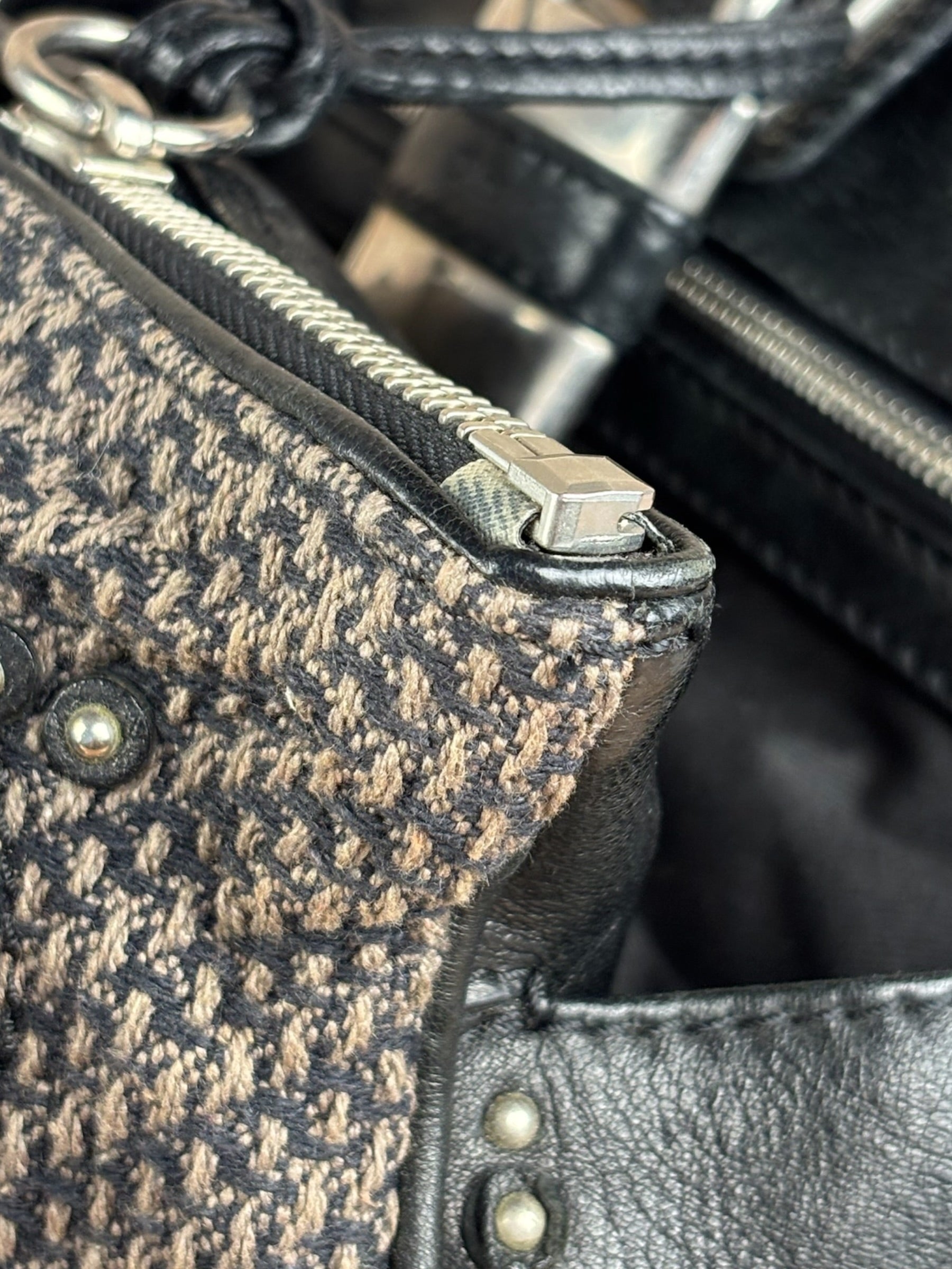 Chloe Black Tweed Leather Paddington Shoulder Bag