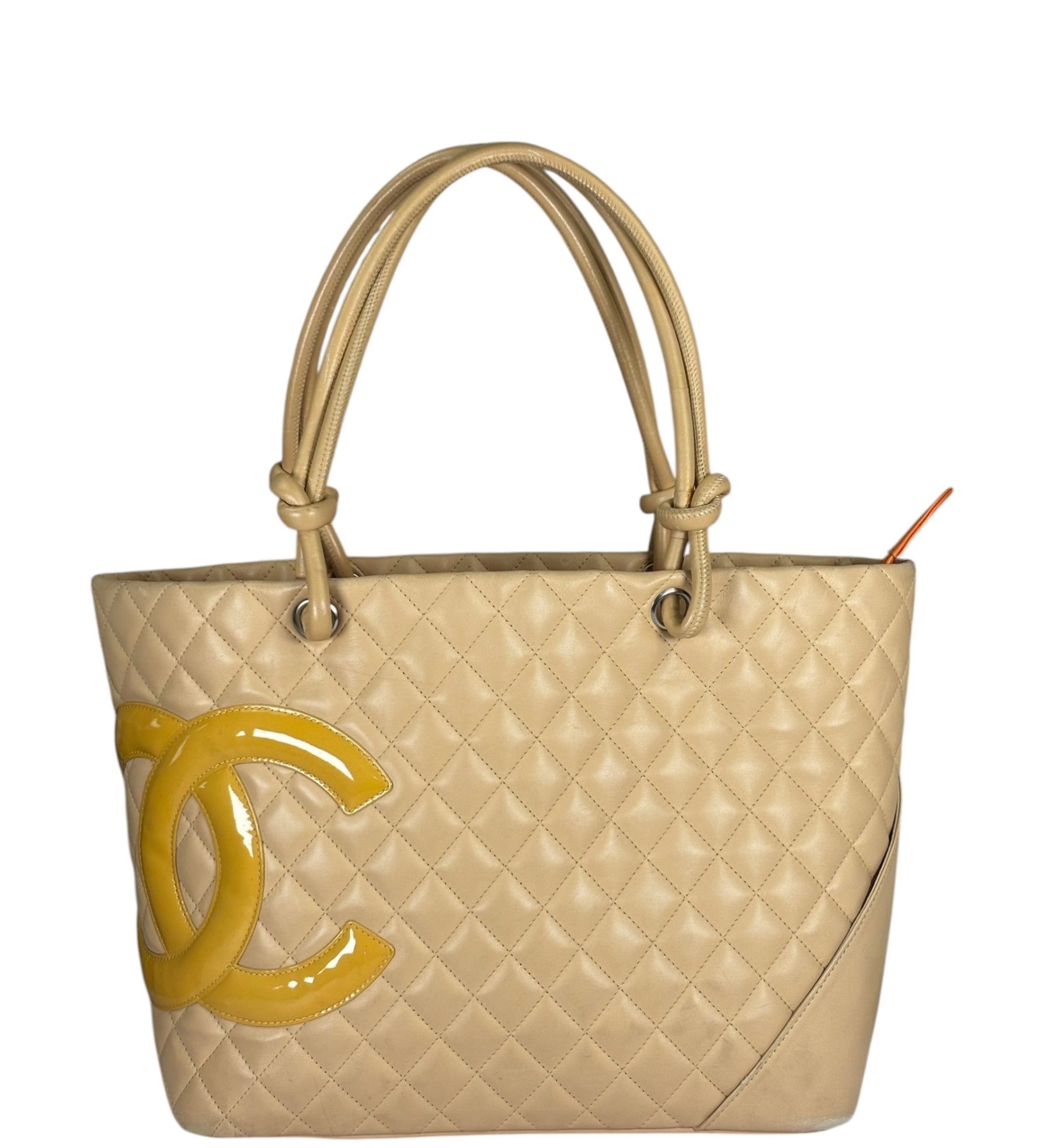 Chanel Beige Quilted Lambskin Linge Cambon Tote2005