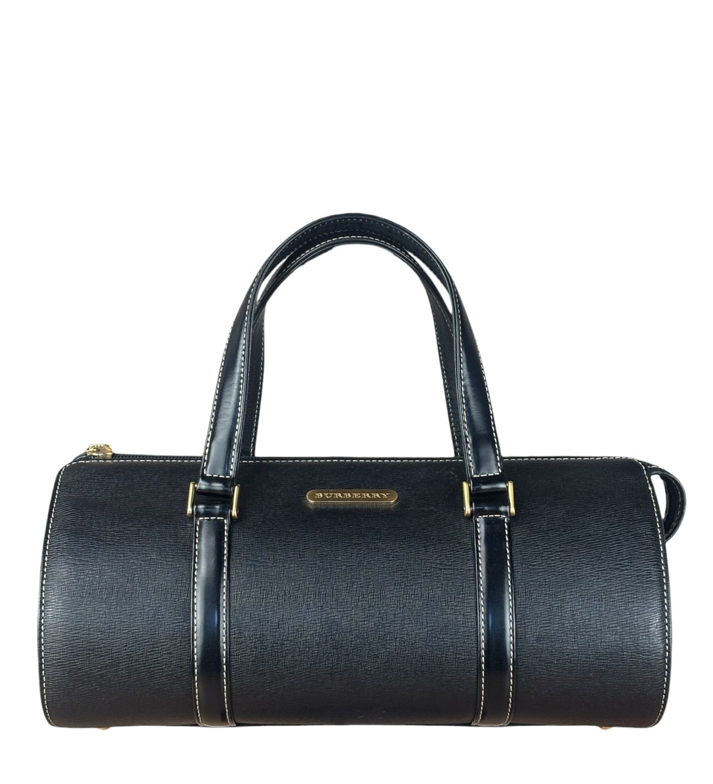 Burberry Black Leather Top Handle Bowler Handbag