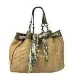 Gucci Brown Snakeskin Trim Large Raffia Positano Tote