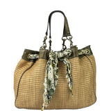Gucci Brown Snakeskin Trim Large Raffia Positano Tote