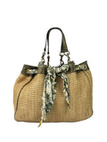 Gucci Brown Snakeskin Trim Large Raffia Positano Tote