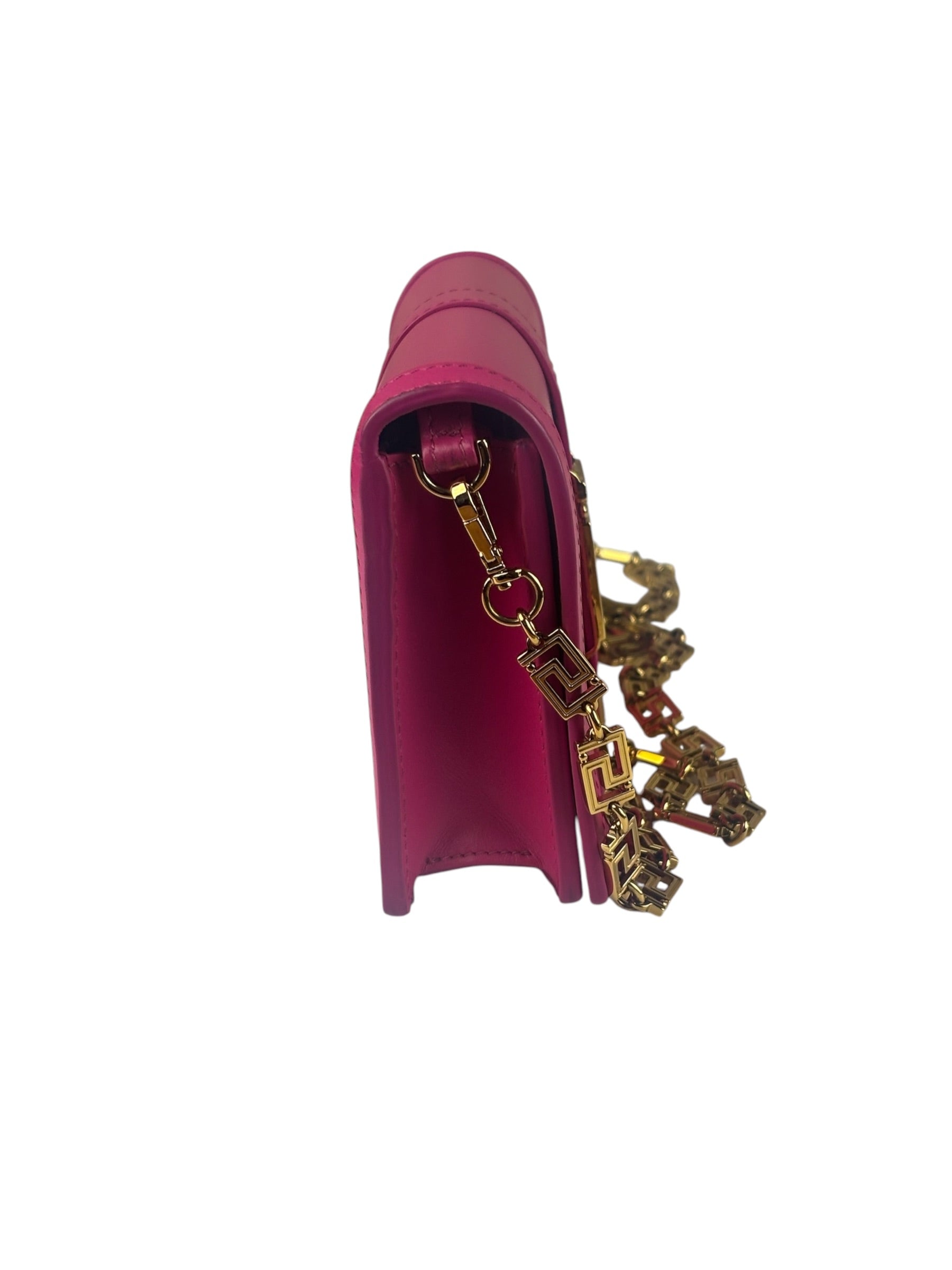 Versace Pink Leather Greca Goddess Flap Wallet-On-Chain