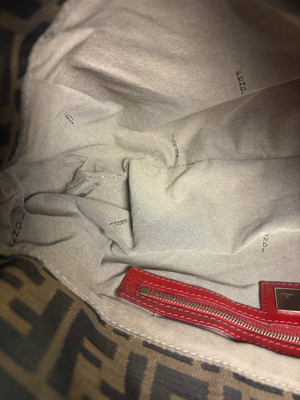 Fendi Canvas Zucca Chef Red Leather Trim Shoulder Bag