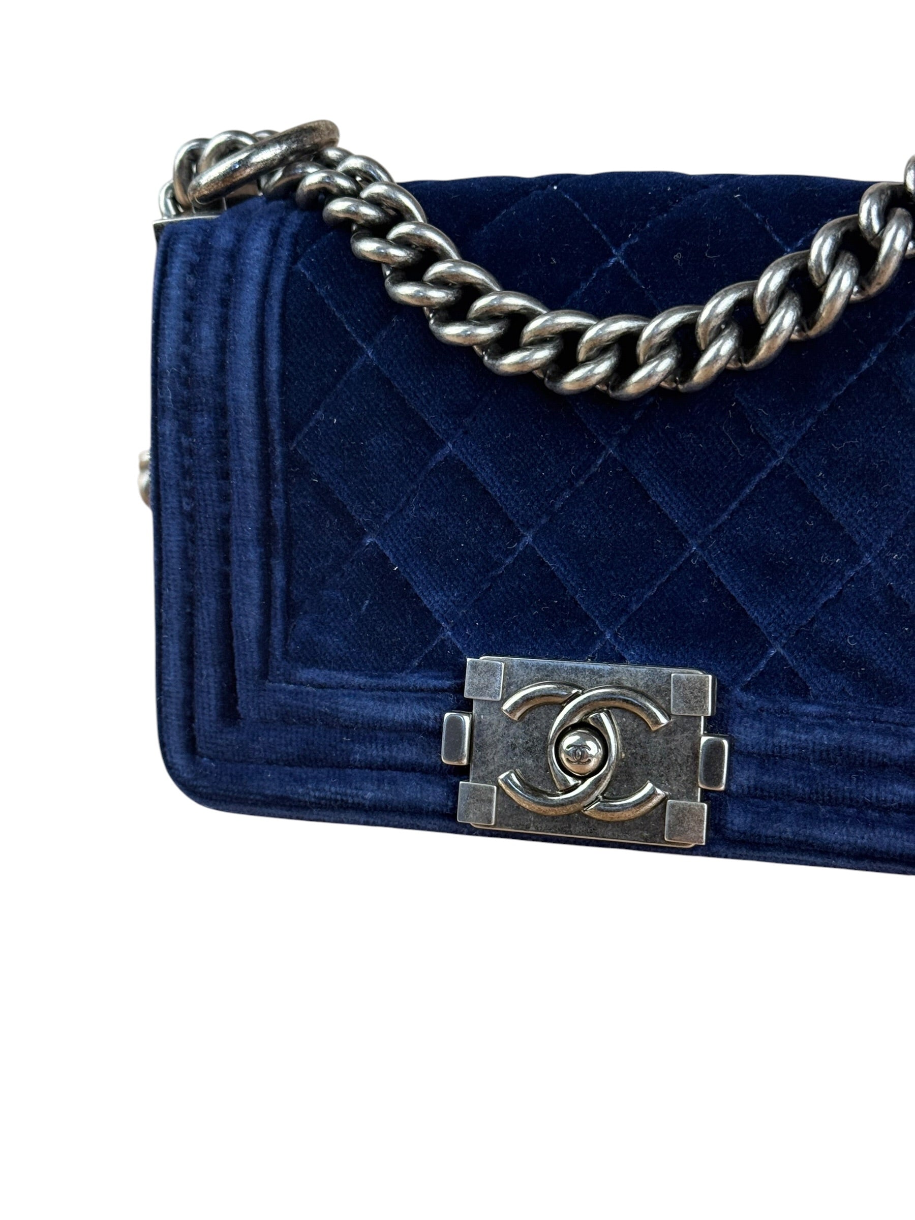 Chanel Blue Velvet Quilted Mini Boy Bag 2012