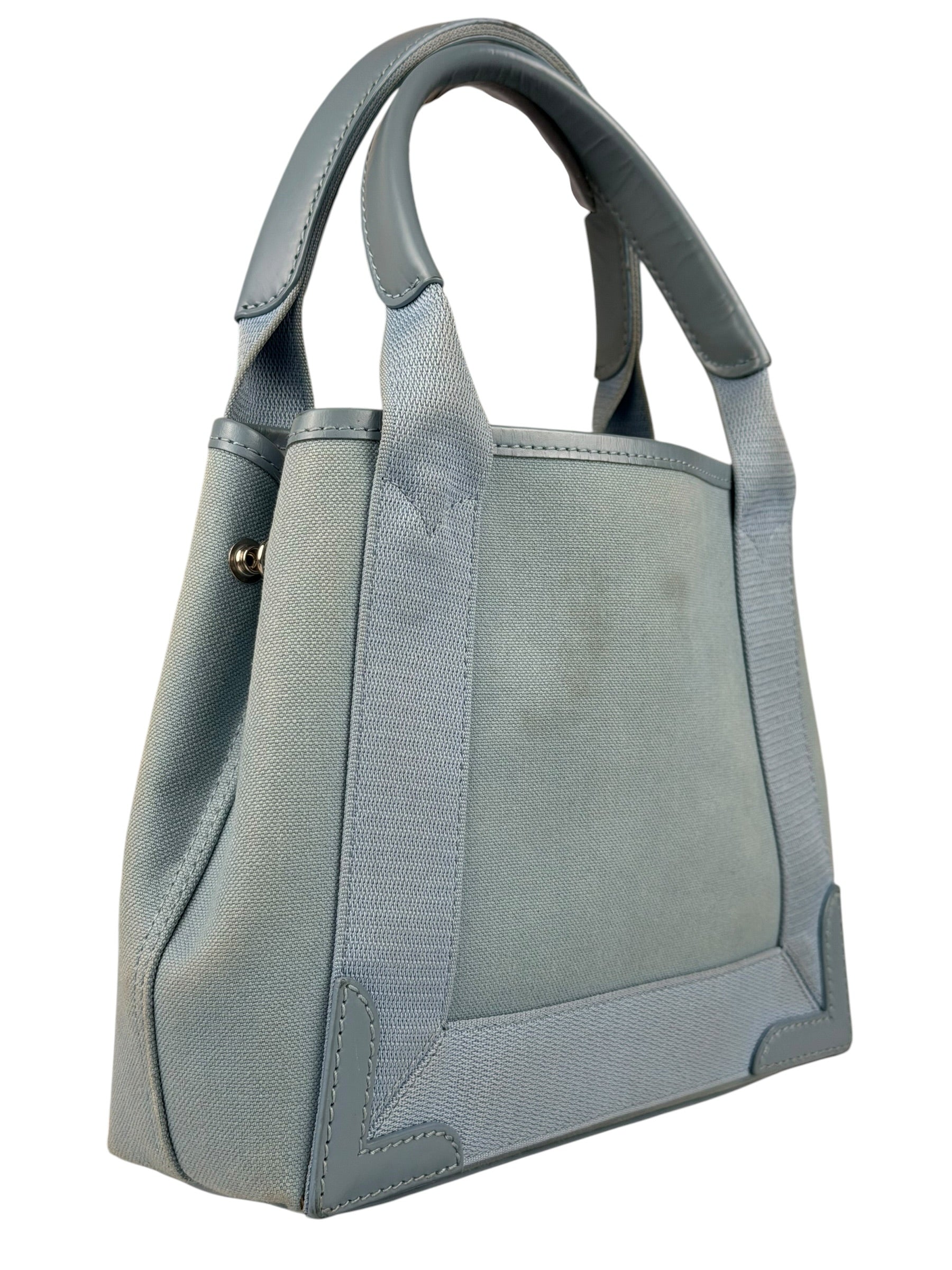 Balenciaga Light Blue Leather Trim Cabas XS Tote Bag