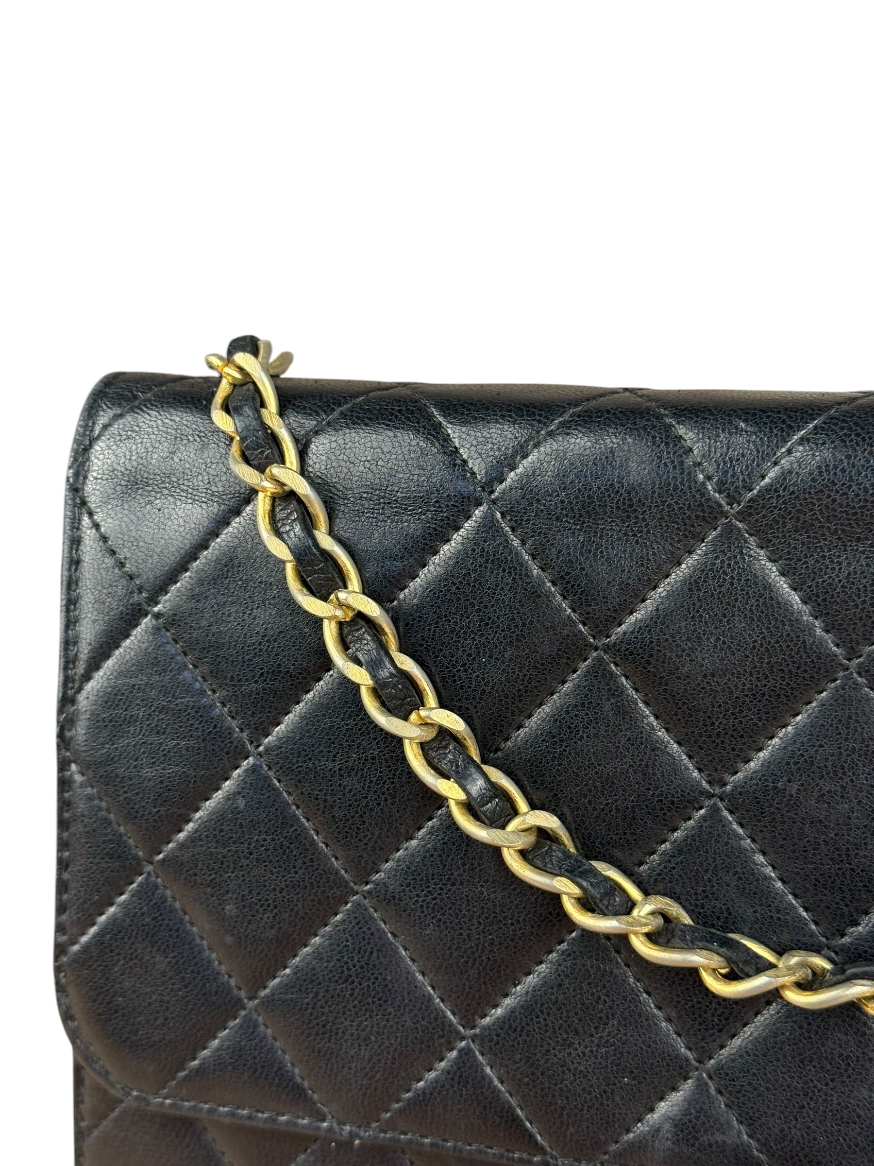 Chanel Black Diamond Stitch Lambskin Square Flap 1988