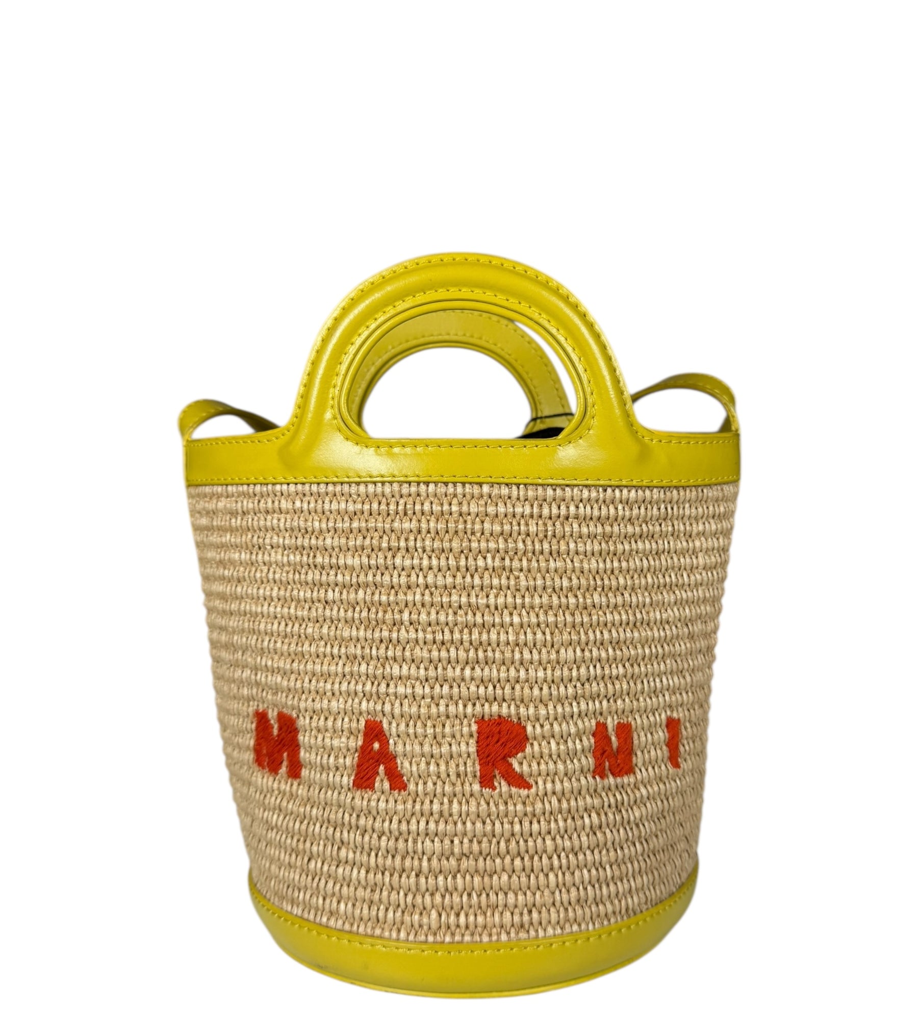 Marni Tropicalia Mini Bucket Bag Raffia with Yellow Trim