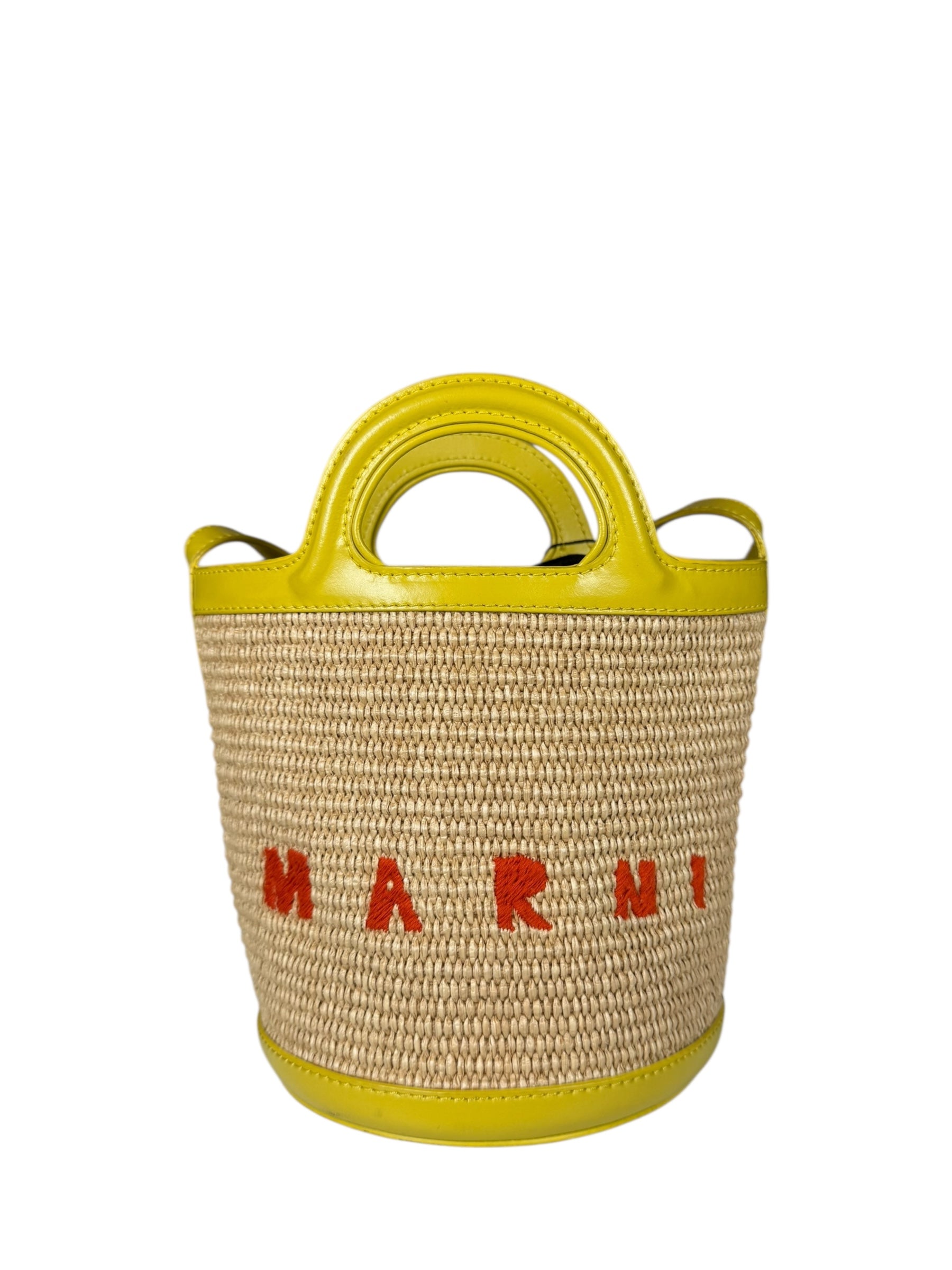 Marni Tropicalia Mini Bucket Bag Raffia with Yellow Trim
