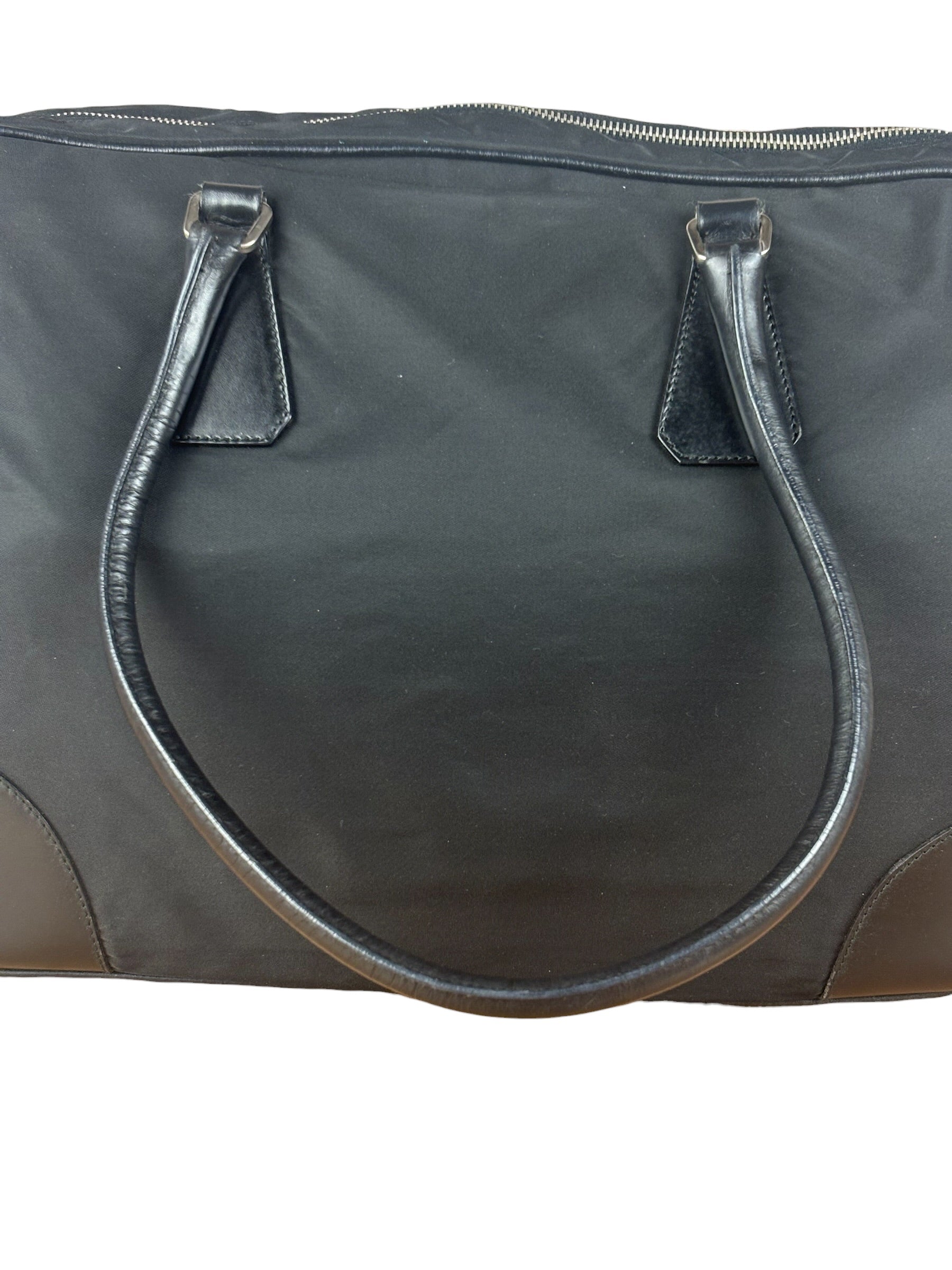 Prada Black Leather Tessuto Nylon Bowler Bag