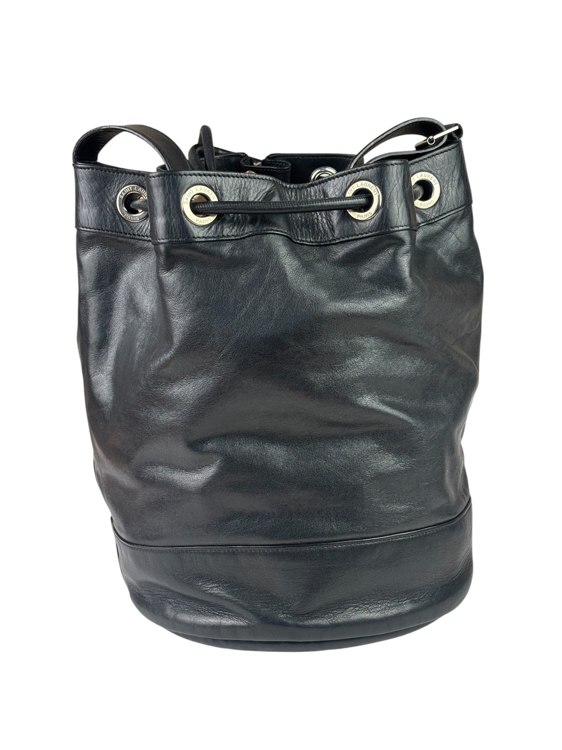 Yves Saint Laurent Black Leather Rider Bucket Bag