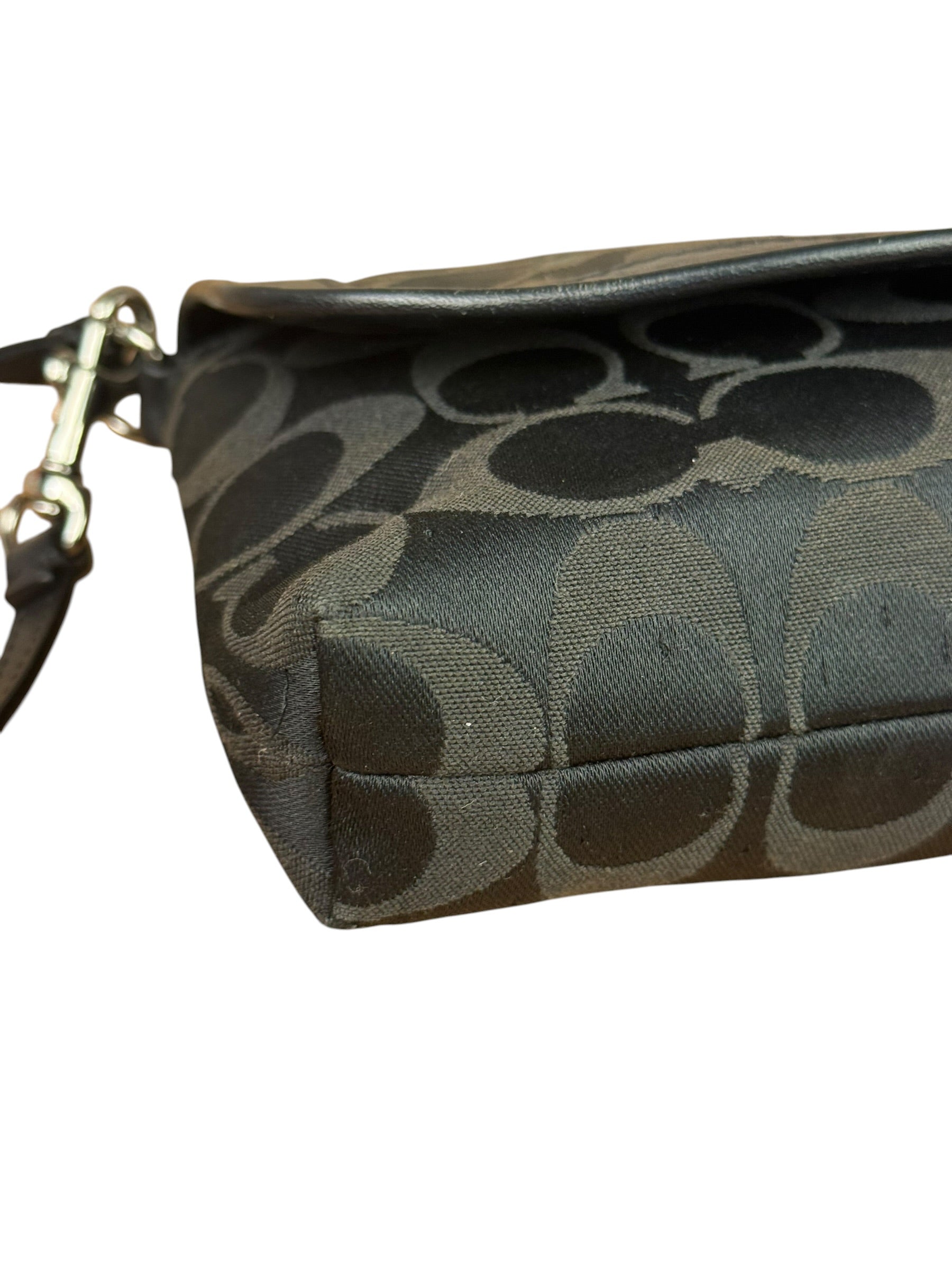 Coach Vintage Black Leather Trim C Canvas Flap Snap Clutch Wristlet