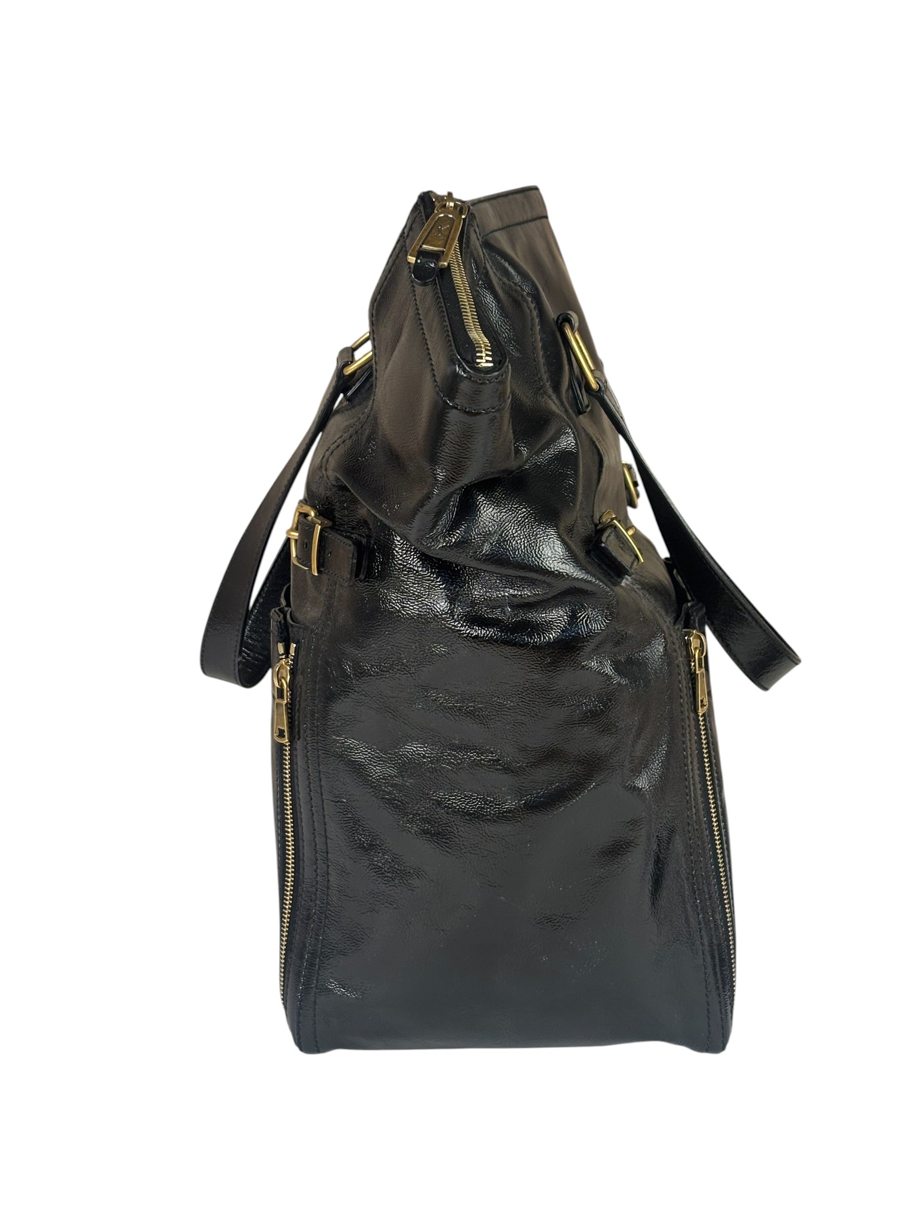 Yves Saint Laurent Black Patent Leather Downtown Tote
