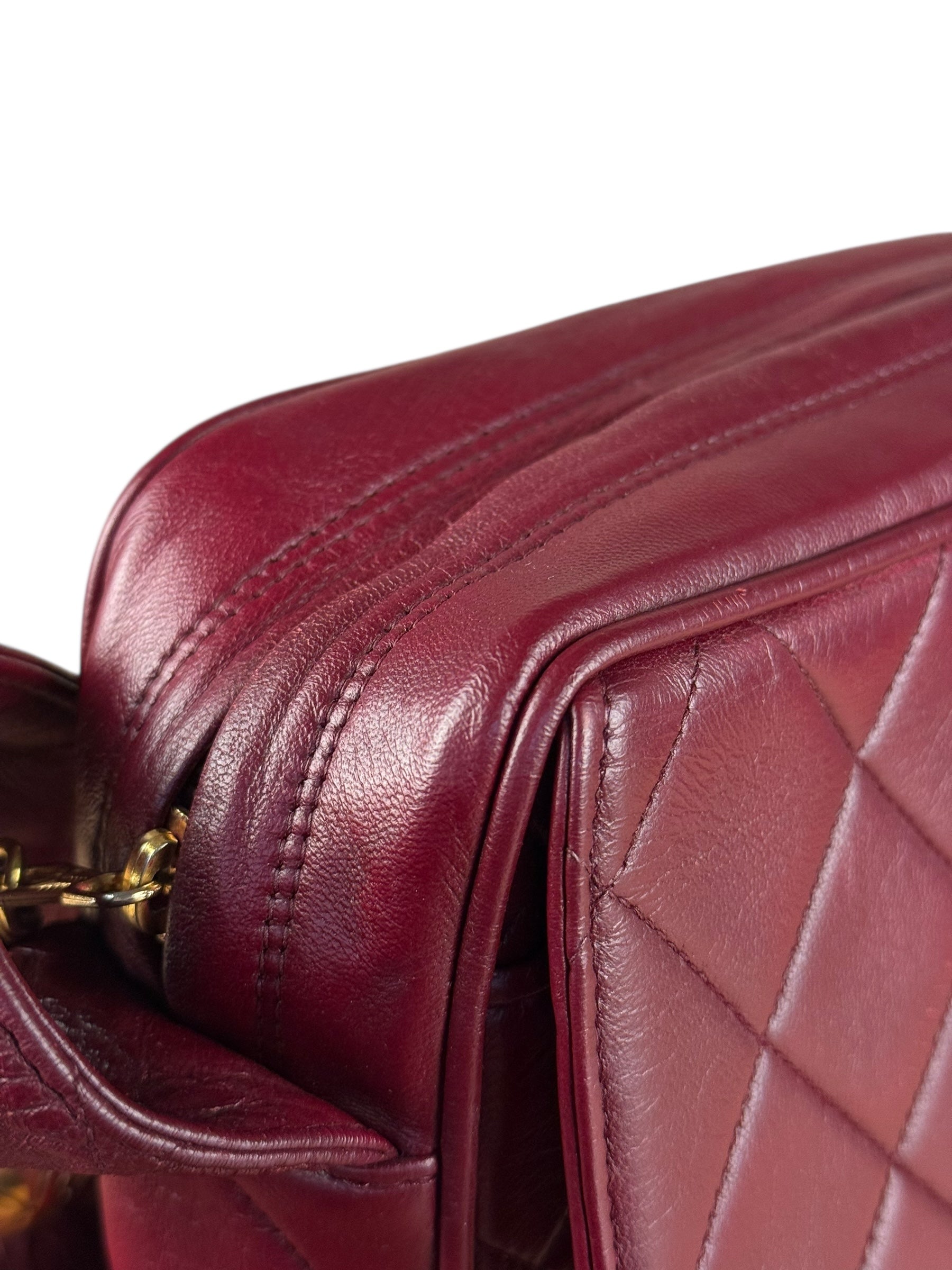 Chanel Vintage Burgundy Quilted Leather CC Camera Bag