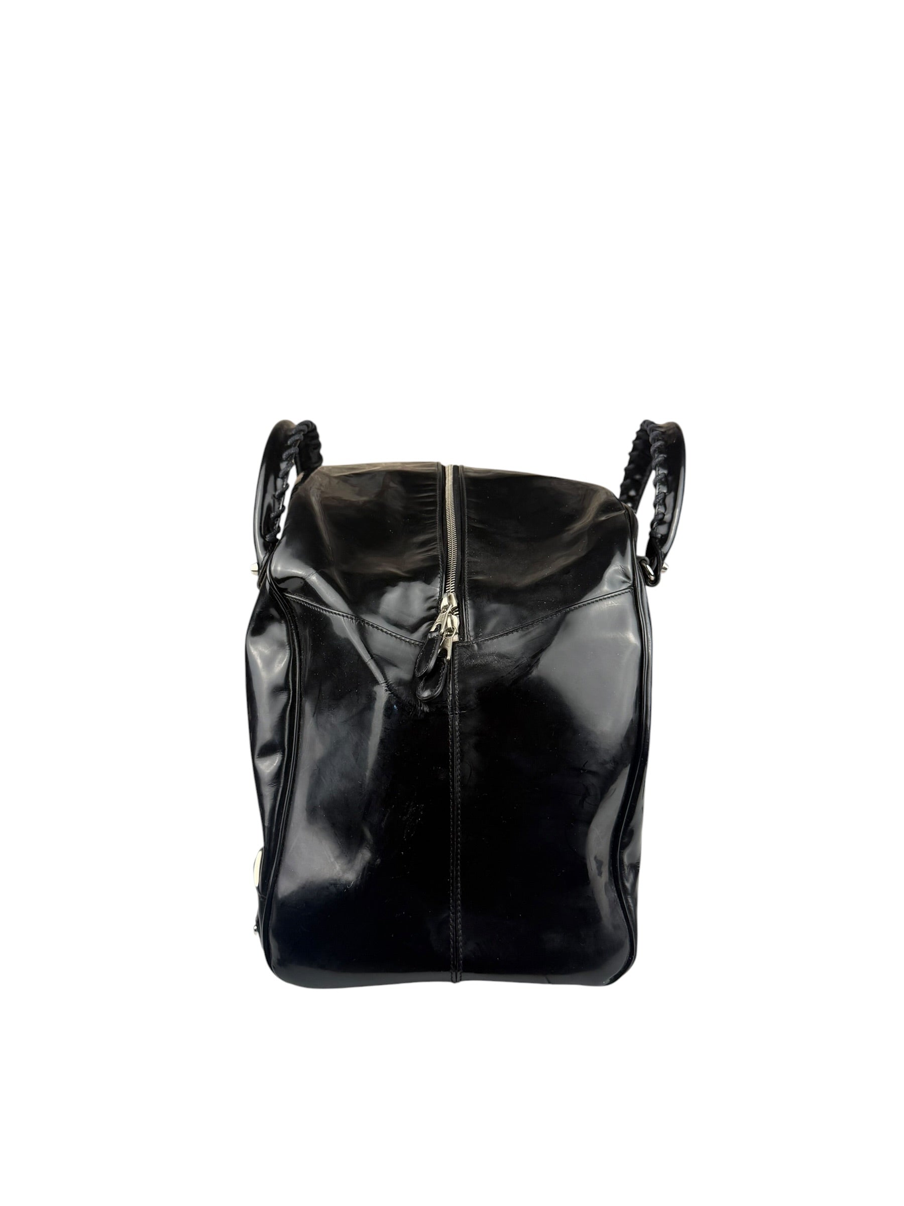 Balenciaga Black Patent Leather Weekender Handbag