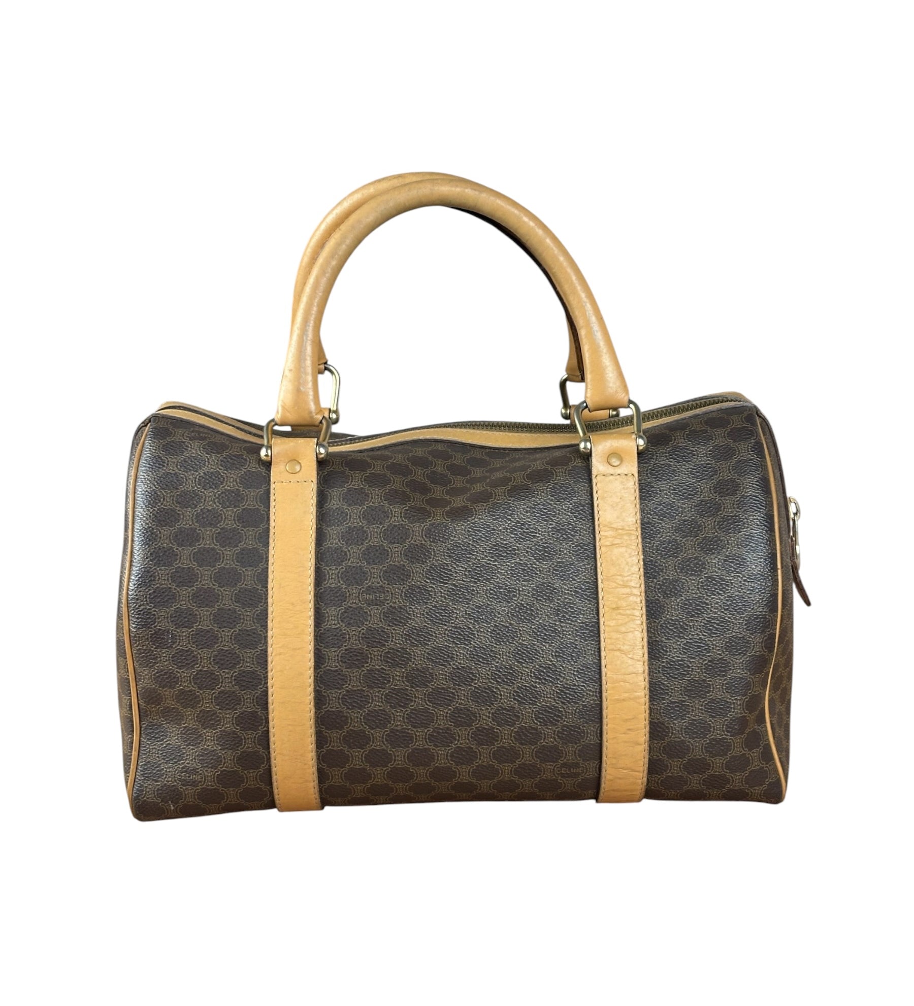 Celine Vintage Brown Coated Macadam Boston Handbag