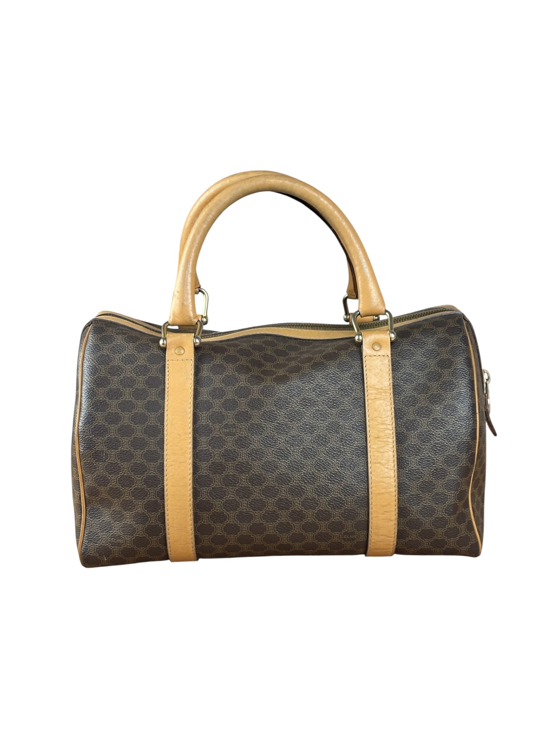 Celine Vintage Brown Coated Macadam Boston Handbag