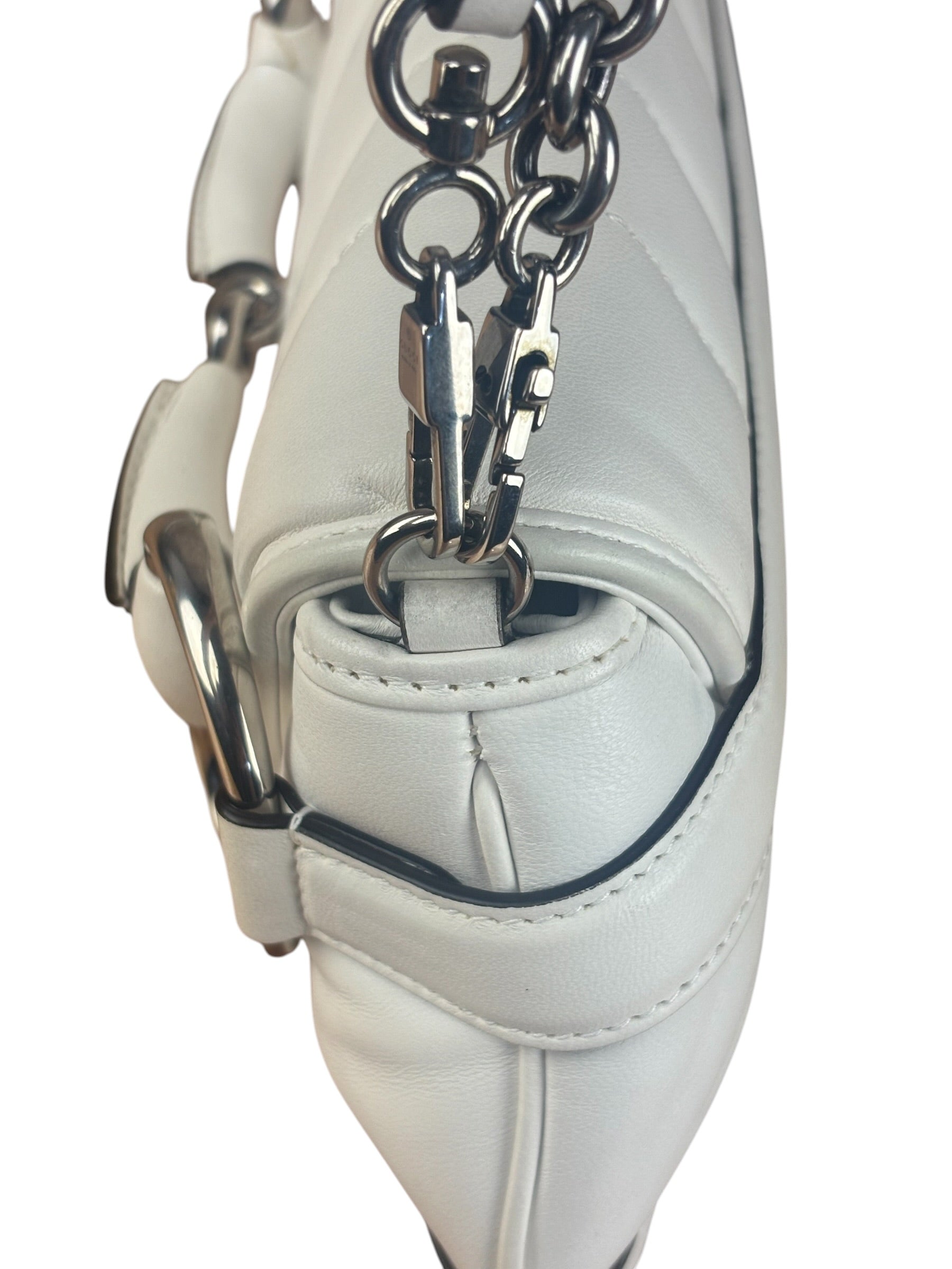 Gucci White Horsebit Vertical Quilted Leather Shoulder Bag