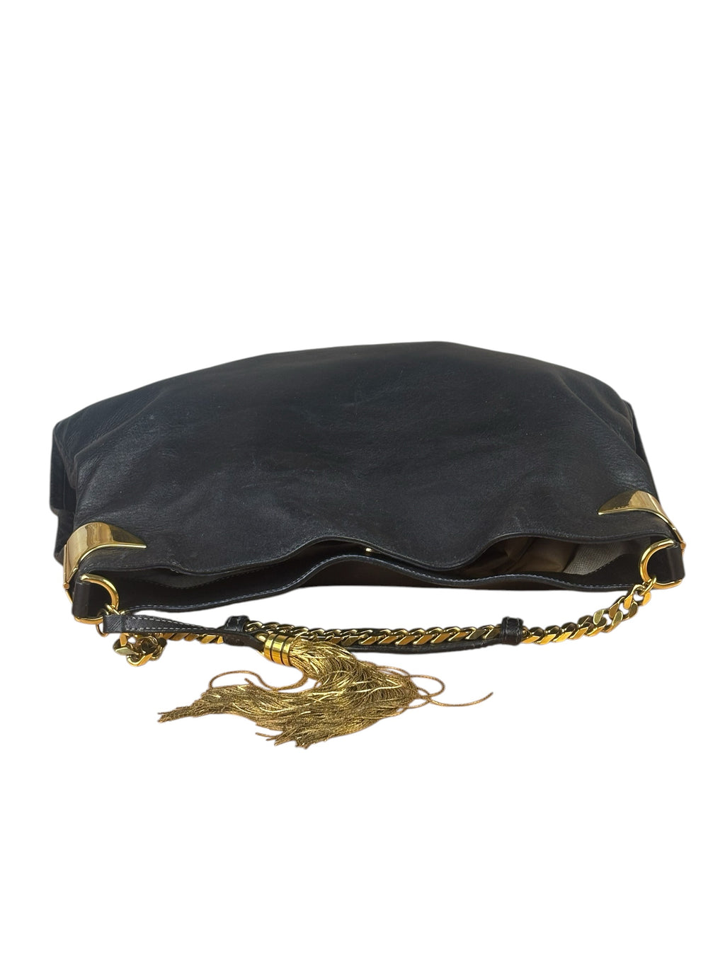 Gucci Black Leather 1970 Chain Hobo Bag