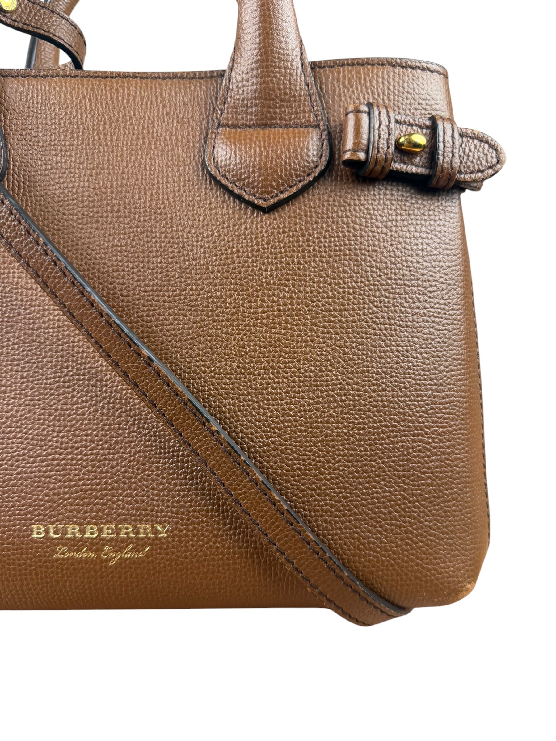 Burberry Brown Leather & House Check Small Banner