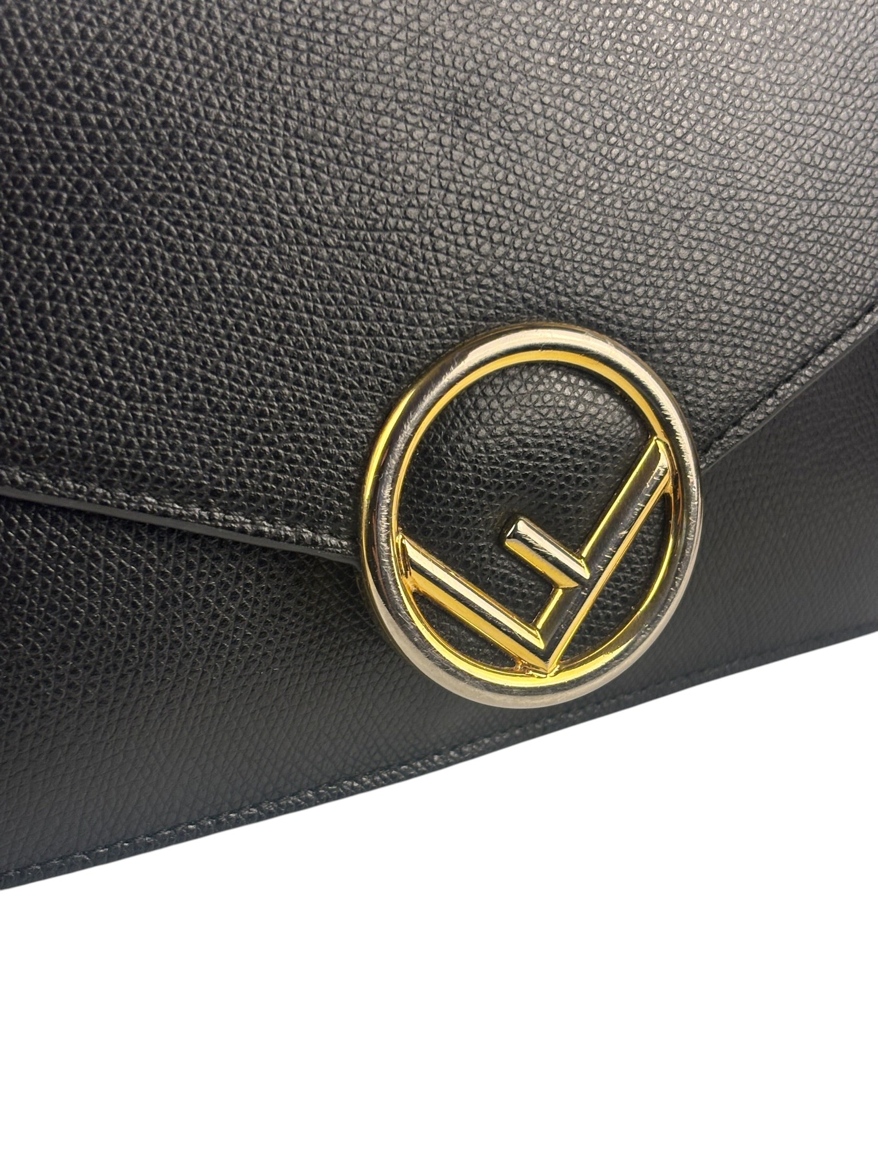 Fendi Black Leather F Envelope Wallet On Replacement Chain