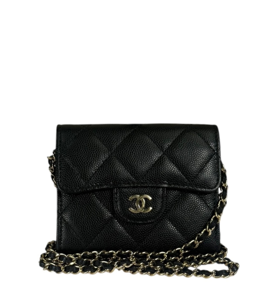 Chanel Black Caviar Quilted Card Holder 2019