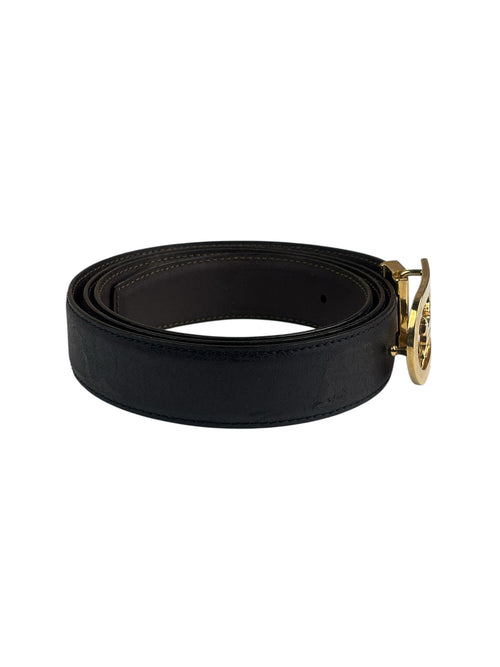 Celine Black Leather Horse & Carriage Buckle Belt