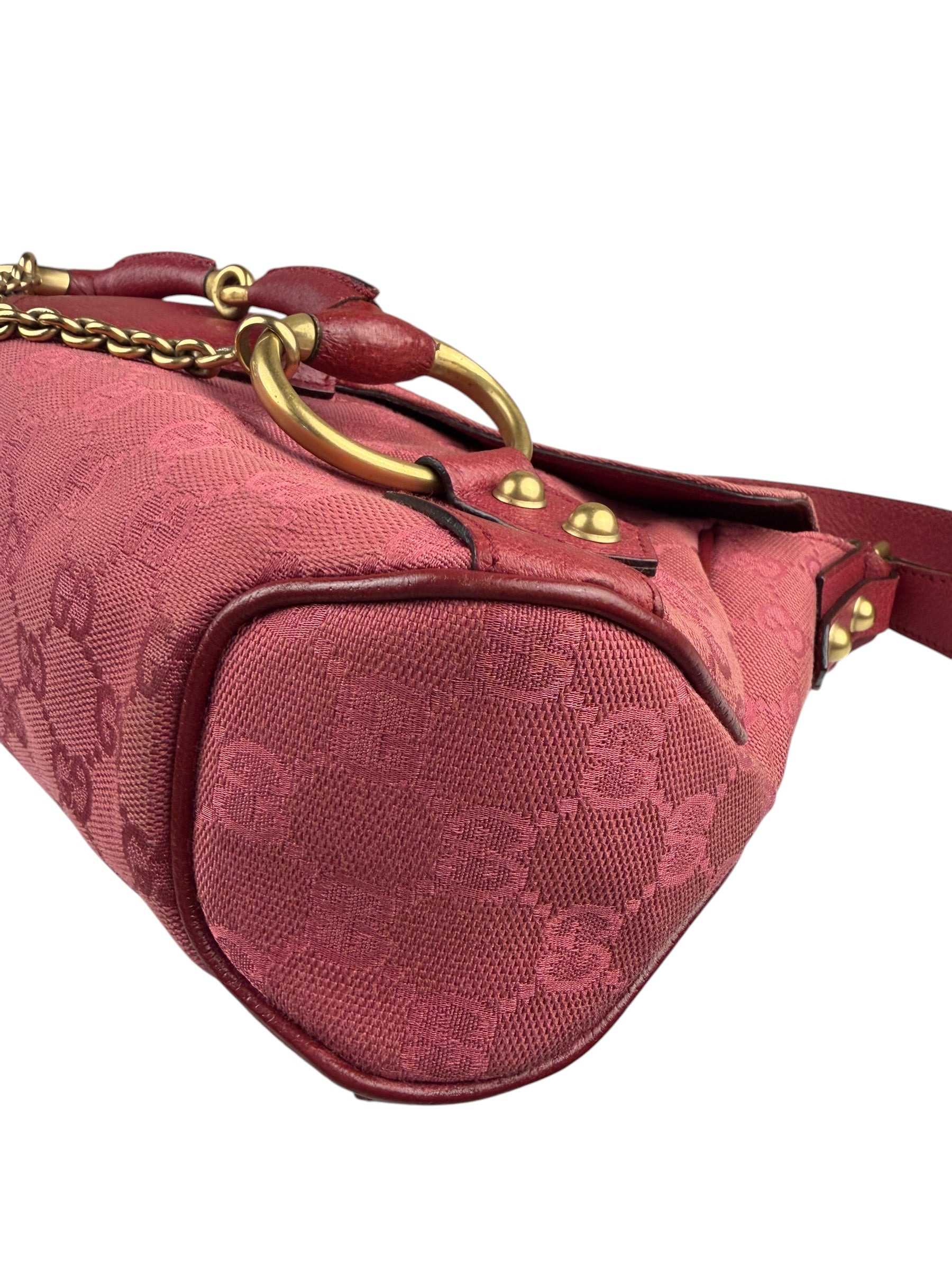 Gucci GG Vintage Pink Canvas Horsebit Shoulder Bag