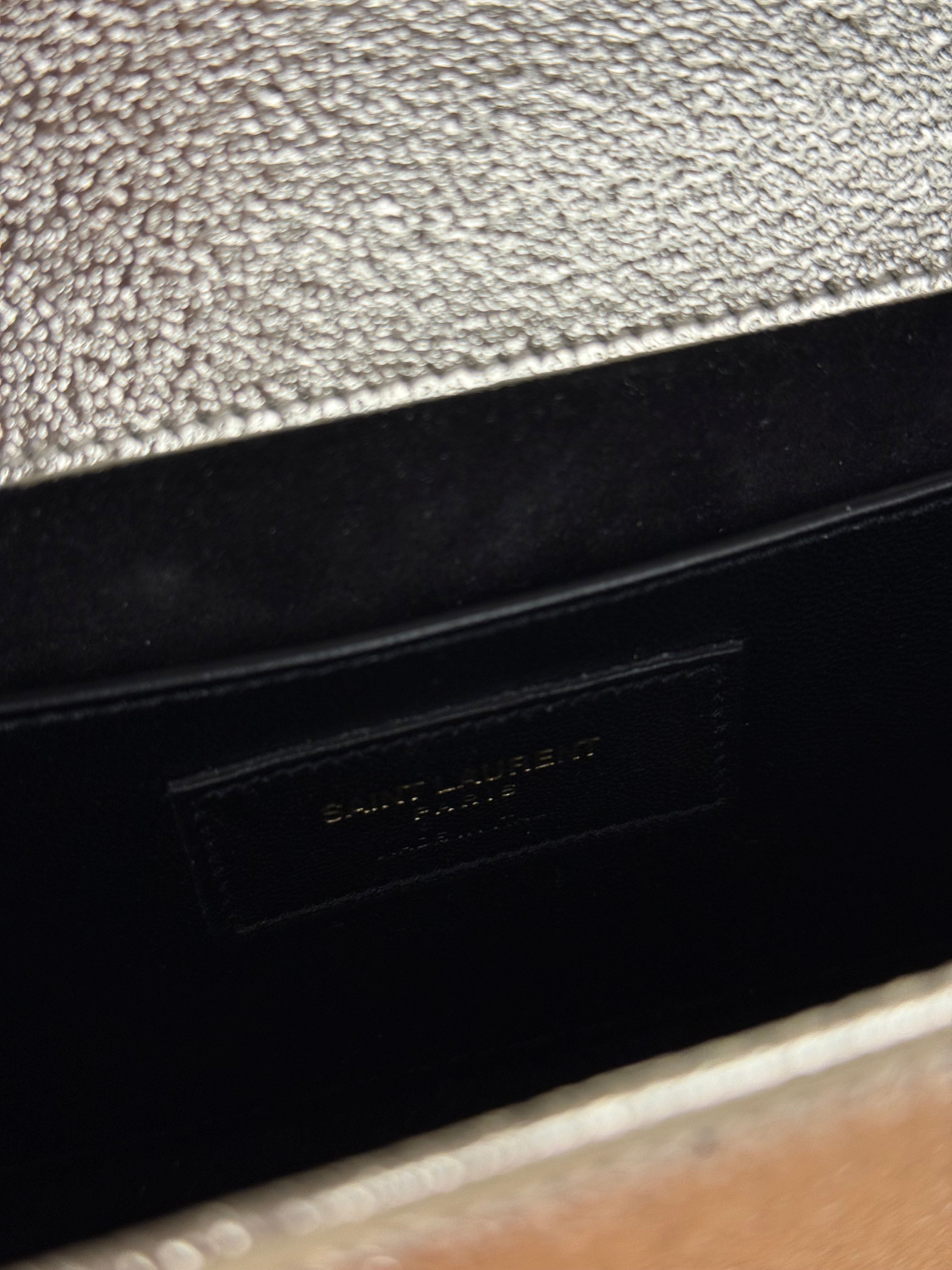 Saint Laurent Textured Metallic YSL Kate Clutch Bag