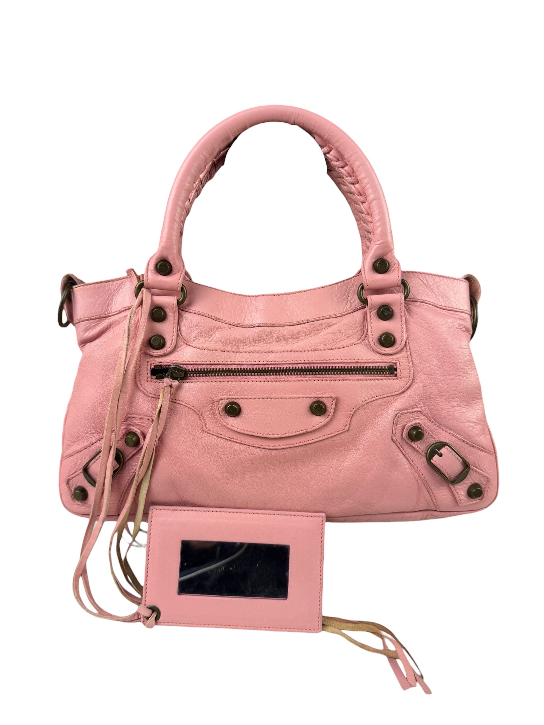 Balenciaga Pink Lambskin Motocross Classic City Two-Way Bag