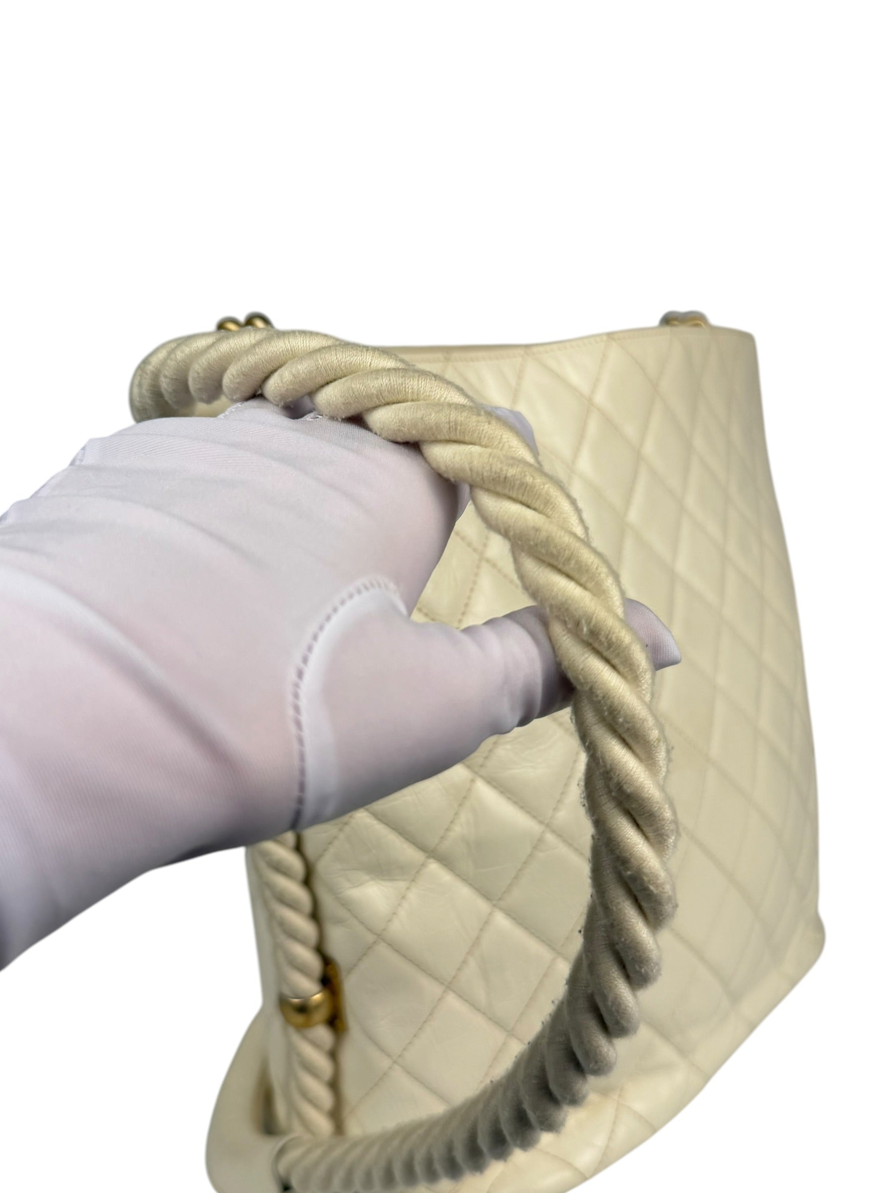 Chanel Ivory Crumpled Leather Vogue Rope Hobo Bag 2019