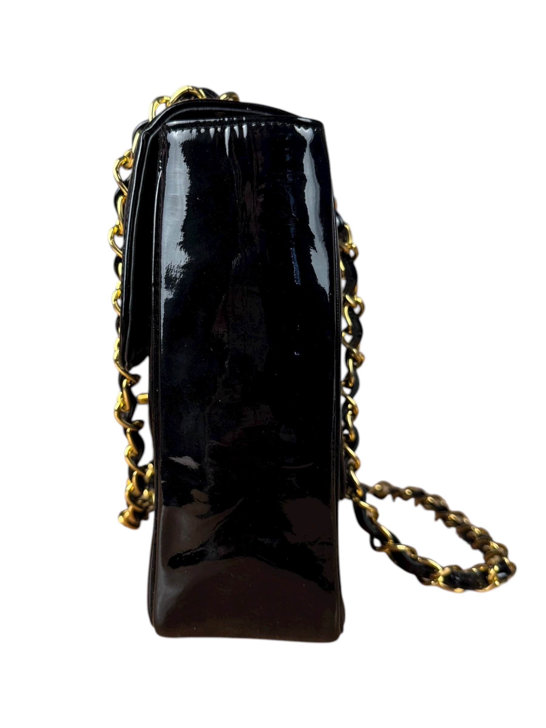 Chanel Black Patent Mademoiselle Single Flap Bag '95