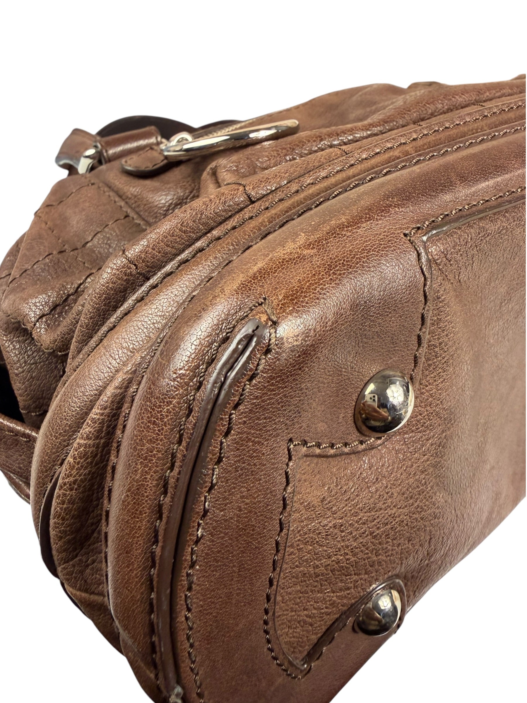 Chanel Brown Leather Essential Square Stitch Bowler Bag 2007
