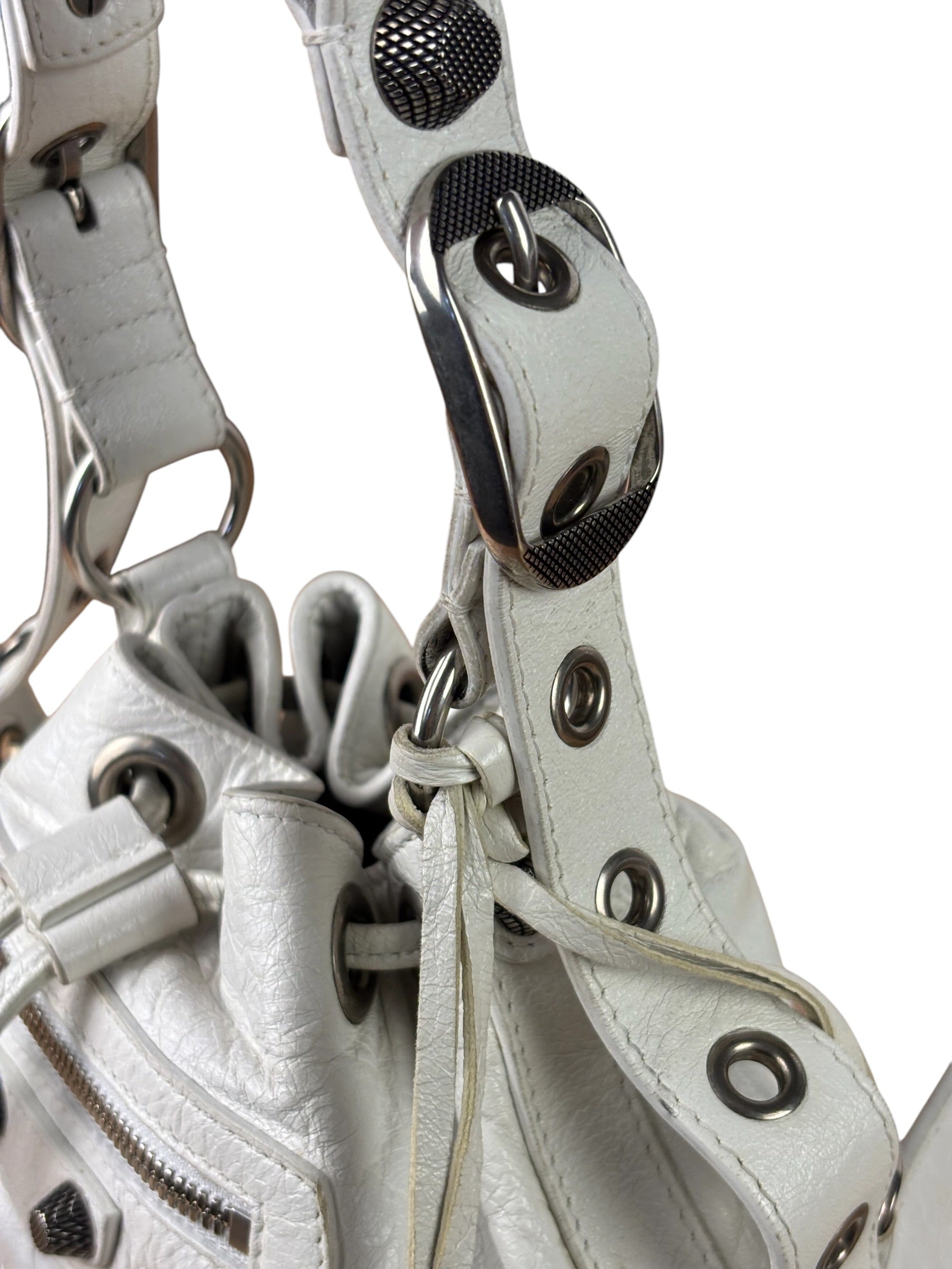 Balenciaga White Leather Le Cagole Bucket Shoulder Bag