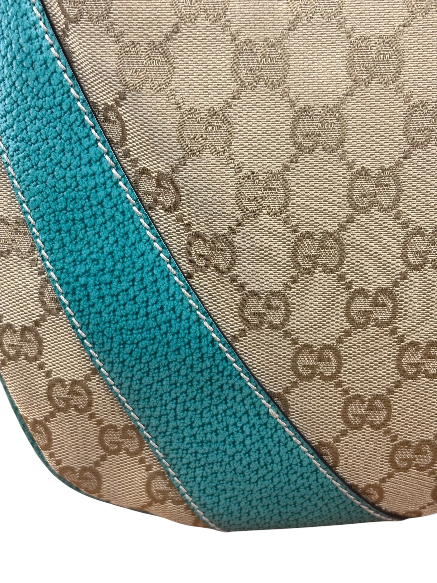 Gucci GG Vintage Canvas Turquoise Trim Hobo Bag