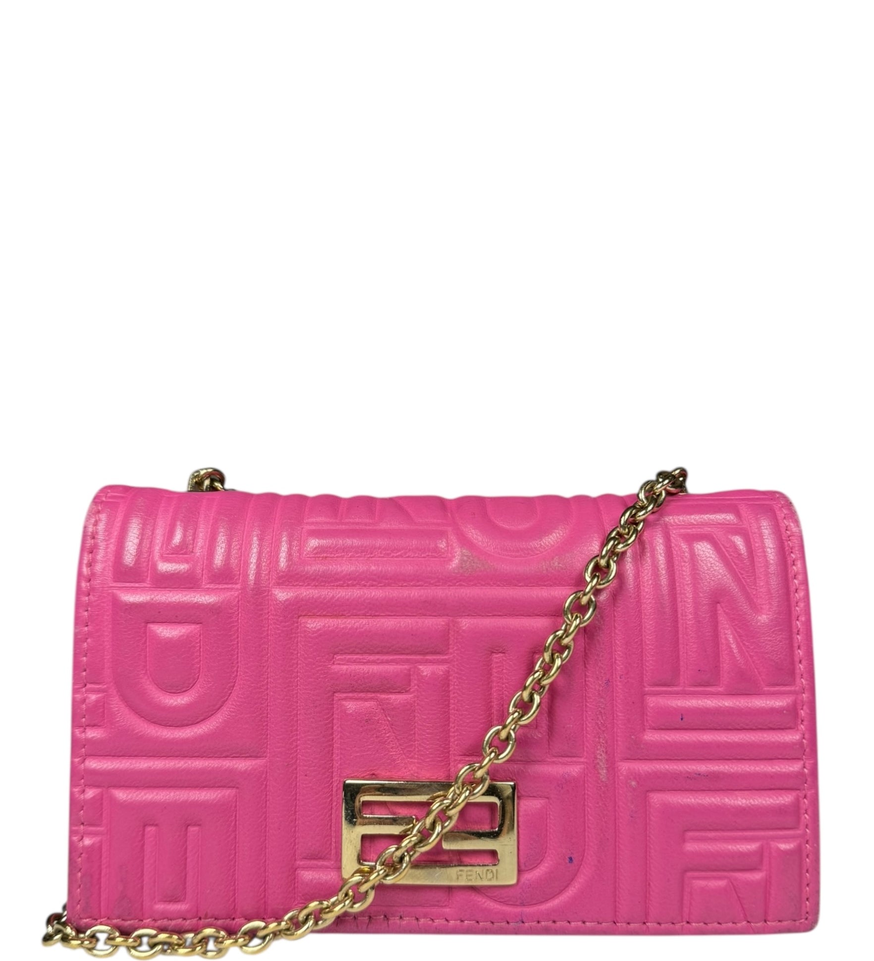 Fendi Roma Pink Leather Embossed Wallet on Chain