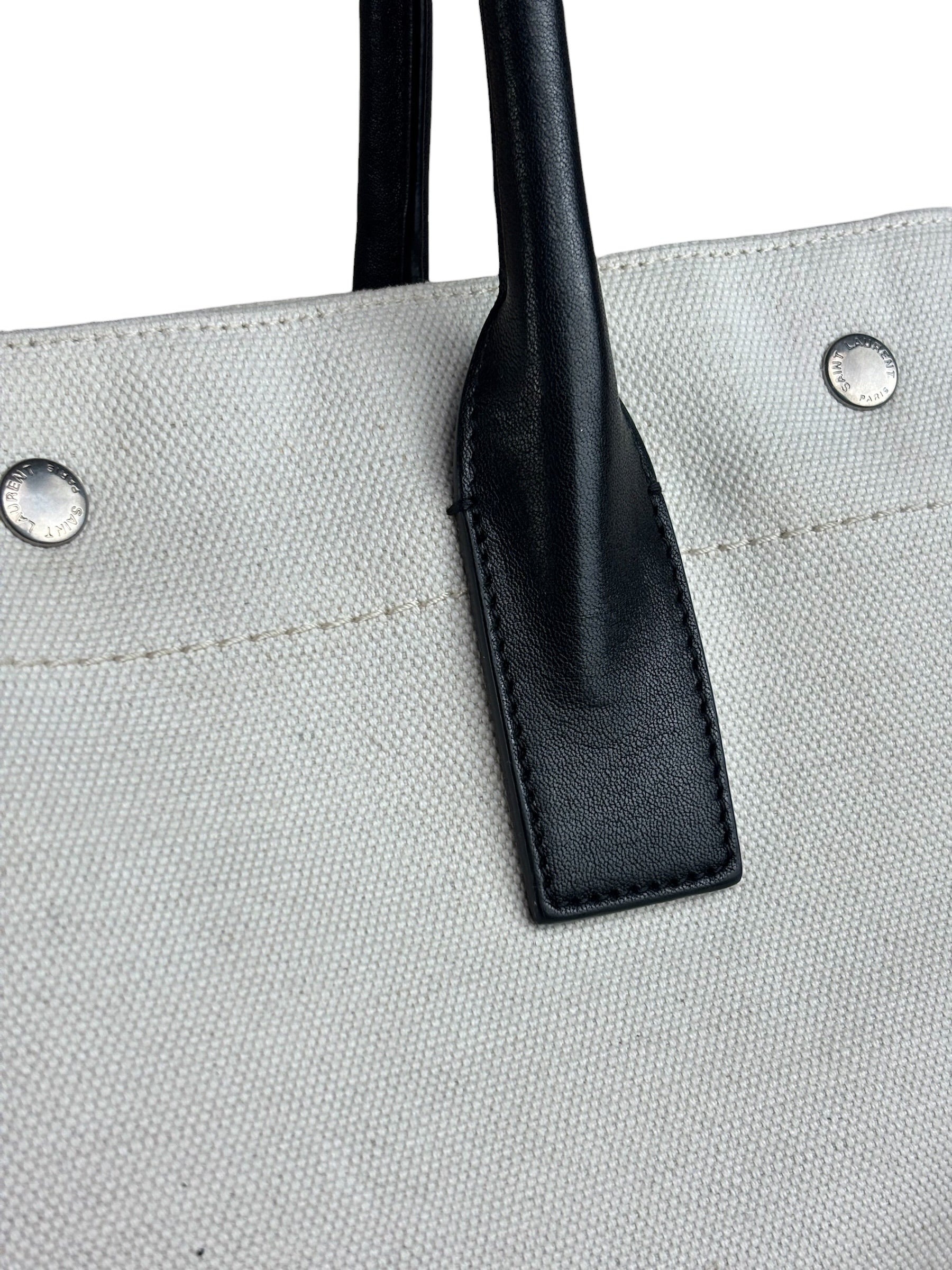 Saint Laurent Beige/Black Rive Gauche Canvas Tote Bag