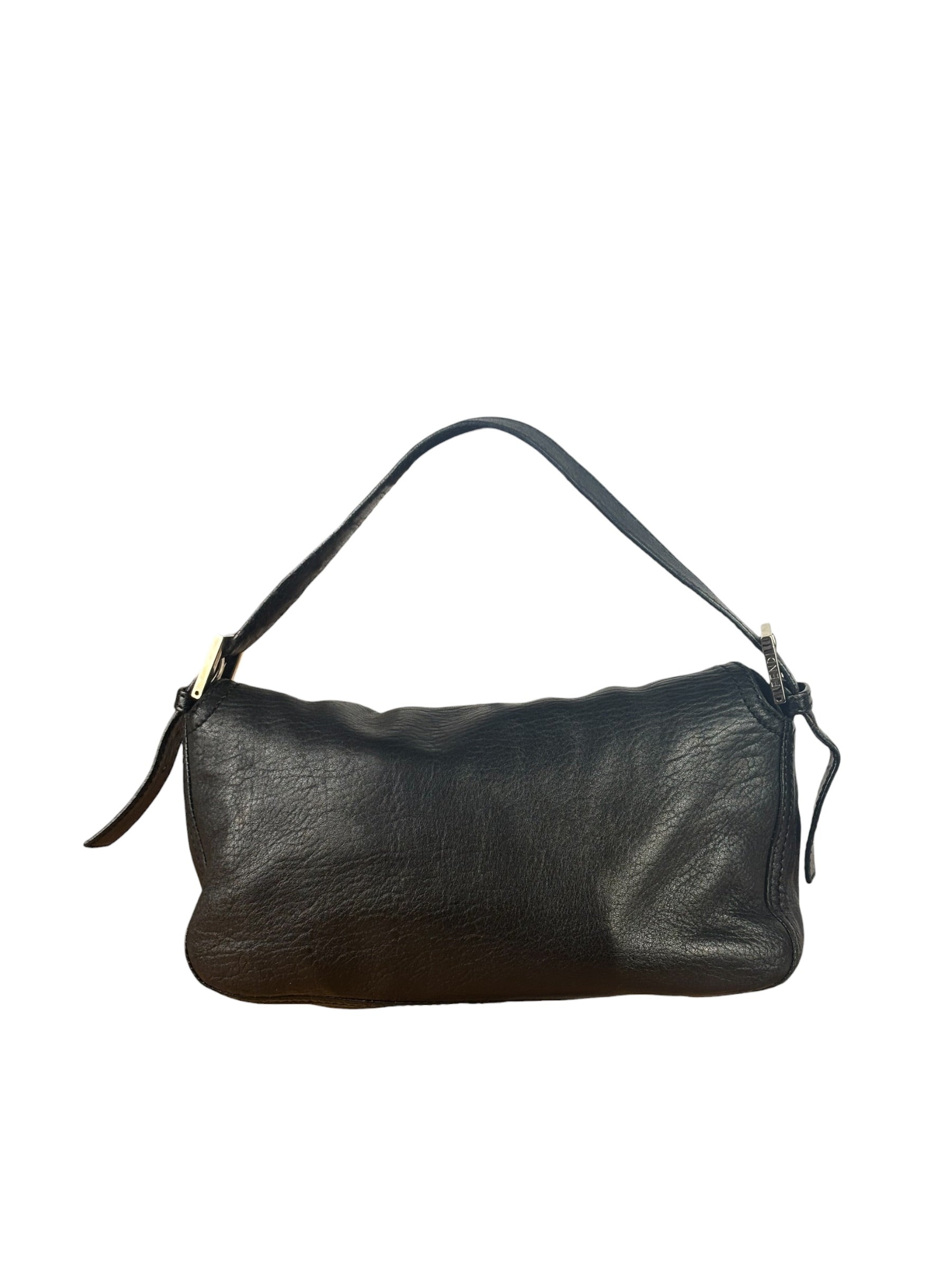 Fendi Vintage Black Leather Double Flap Baguette
