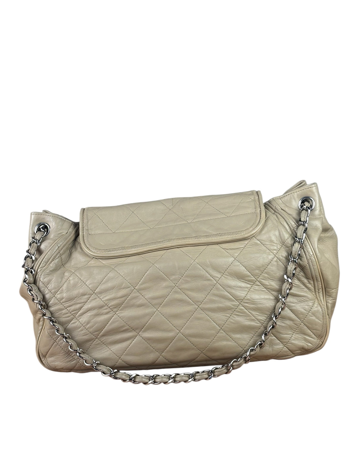 Chanel Beige Quilted Leather East West Accordion Flap Bag 2008