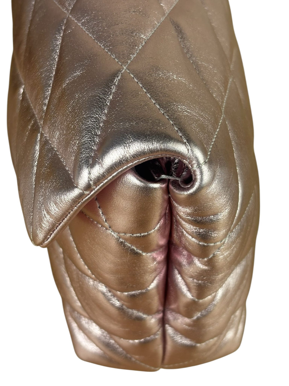 YSL Metallic Pink Quilted Lambskin LargeSade Puffer Envelope Clutch